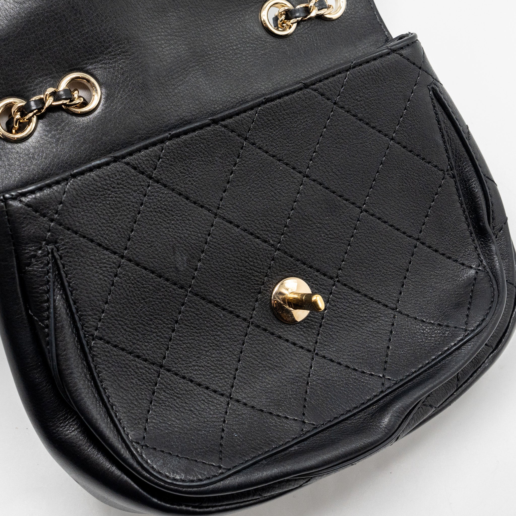 CHANEL HALF MOON QUILTED FLAP BAG GRAINED CALFSKIN BLACK GHW