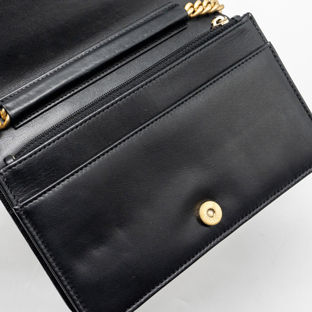 CHANEL BOY WALLET ON CHAIN CAVIAR BLACK GHW (MICROCHIP)