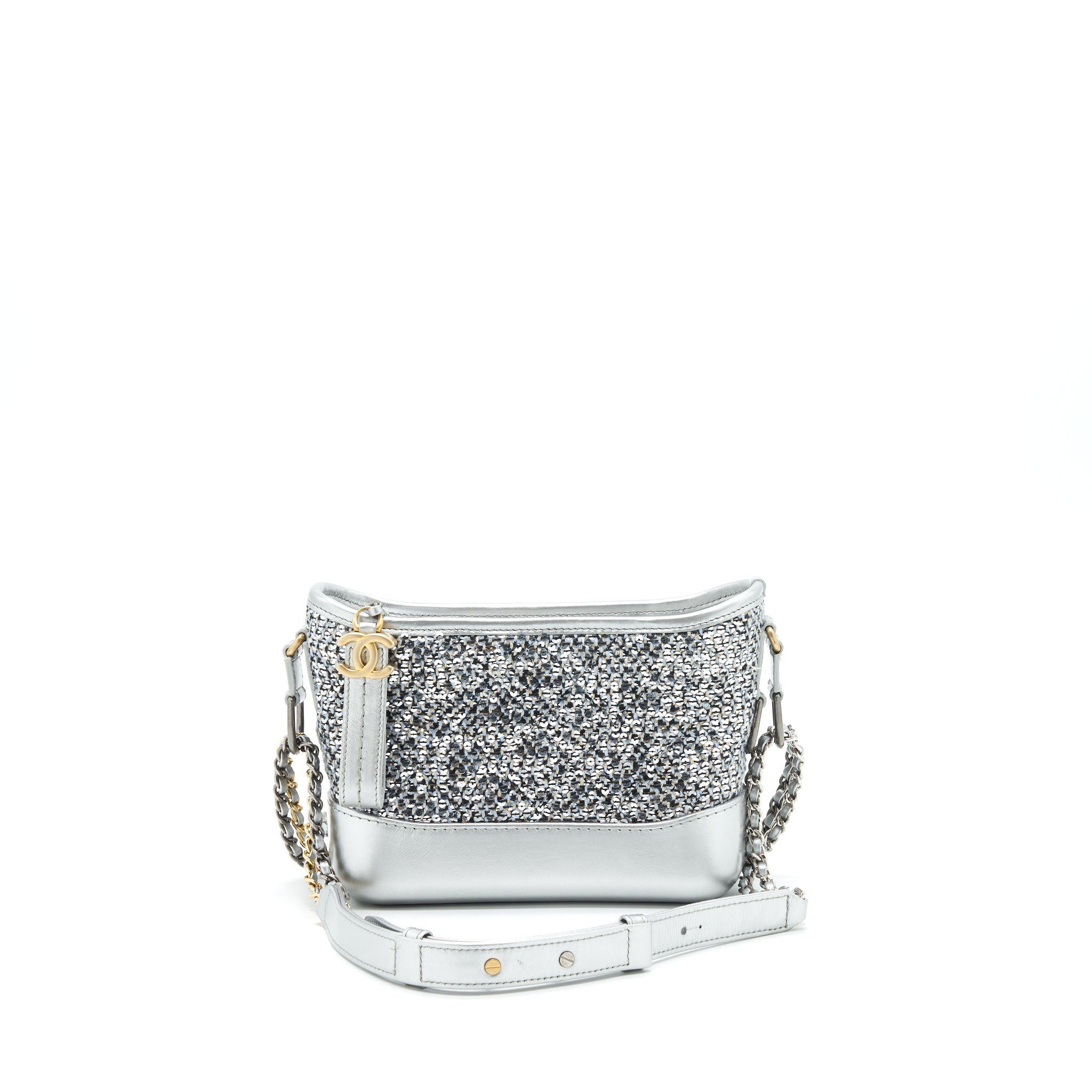 CHANEL SEASONAL TWEED SMALL GABRIELLE HOBO BAG GREY MULTICOLOUR HARDWARE
