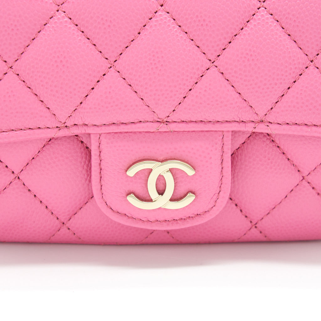 CHANEL GLASSES CASE FLAP BAG WITH CHAIN CAVIAR PINK LGHW