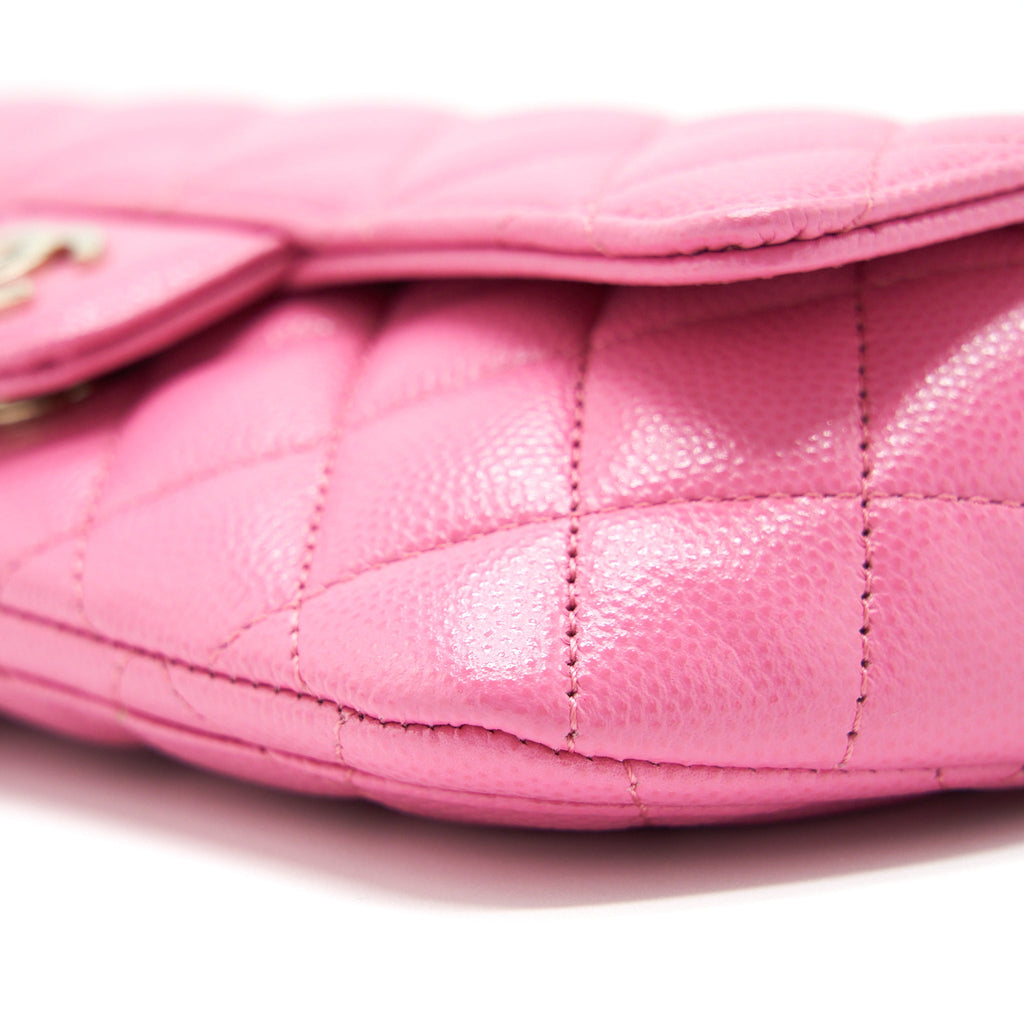 CHANEL GLASSES CASE FLAP BAG WITH CHAIN CAVIAR PINK LGHW