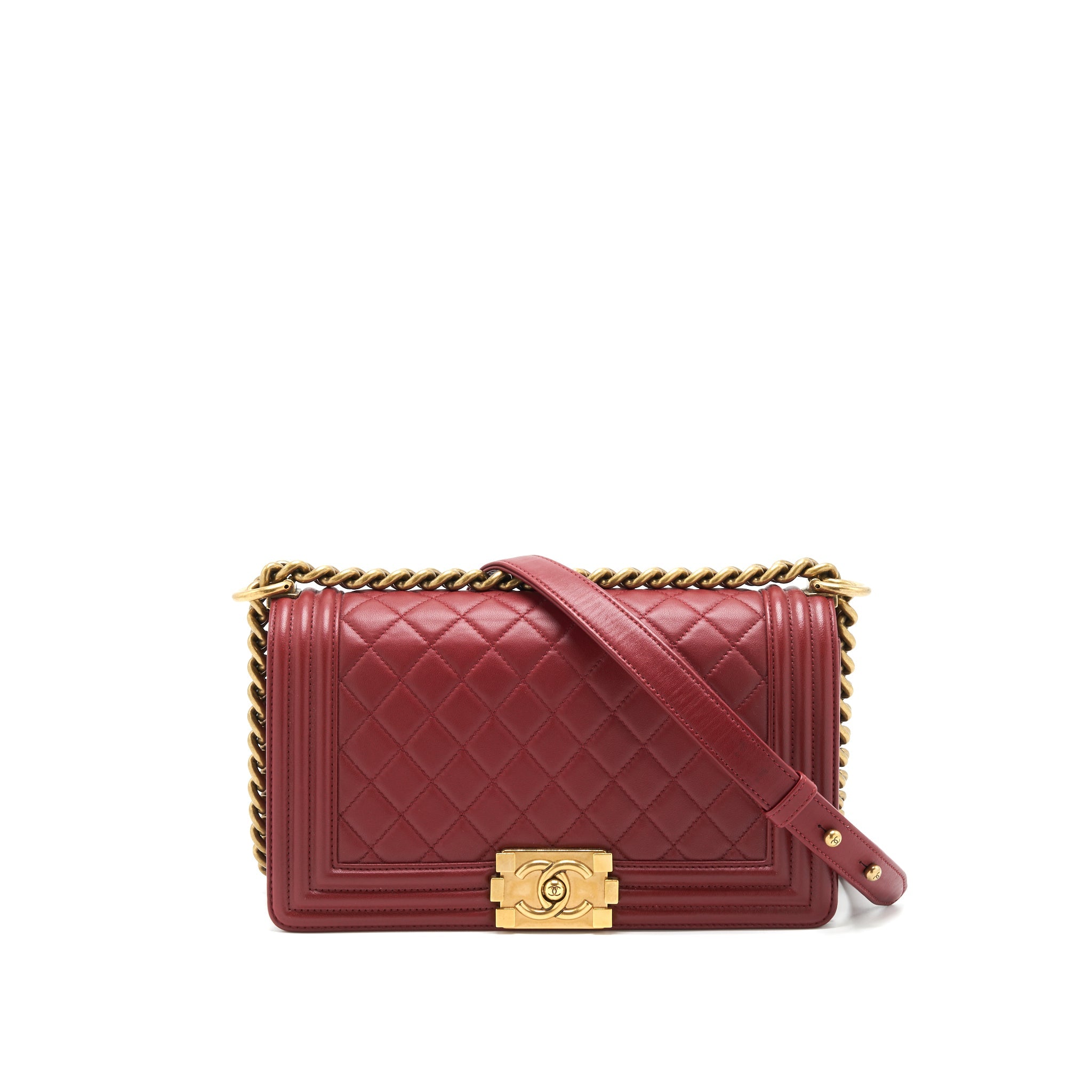 CHANEL MEDIUM BOY BAG LAMBSKIN BURGUNDY GHW