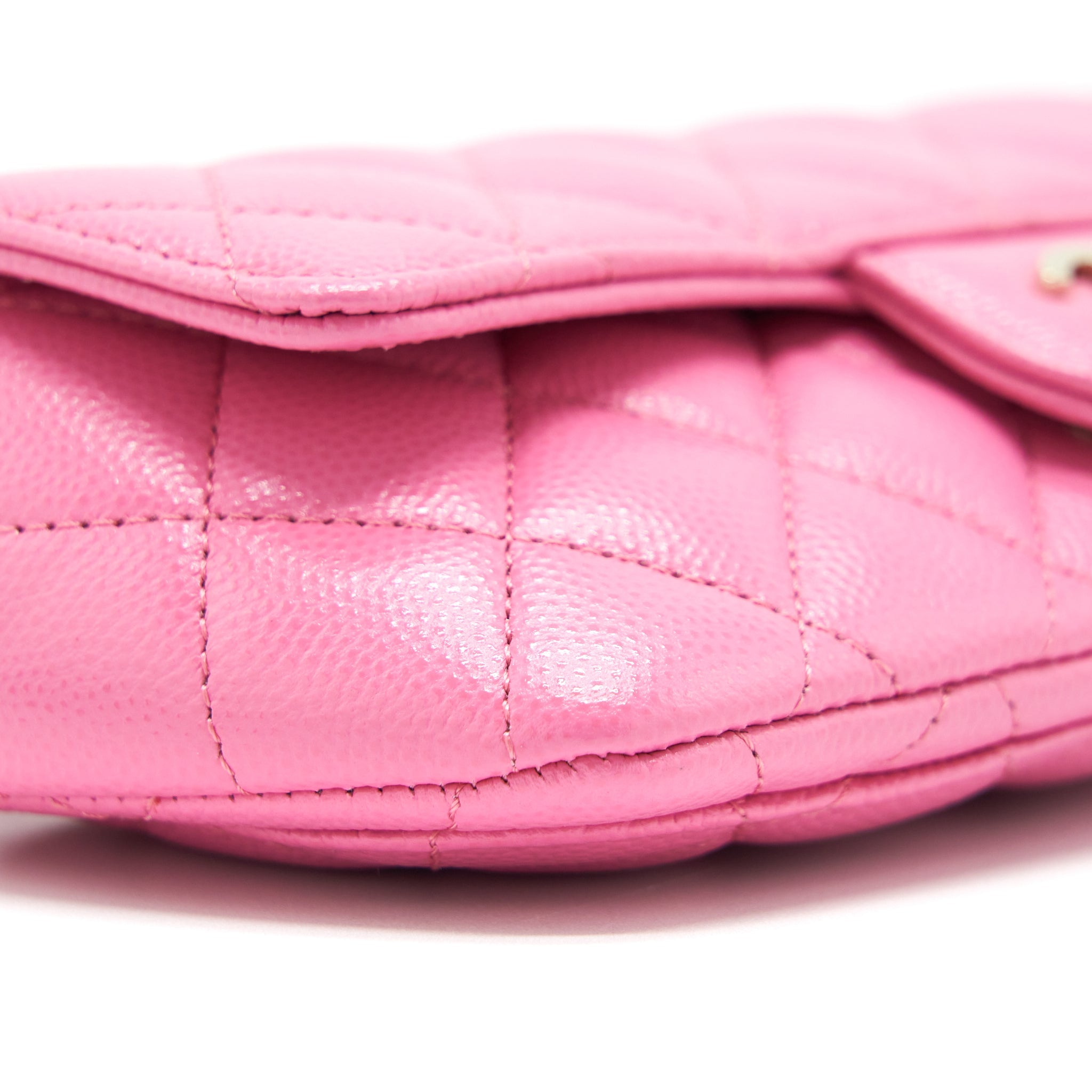 CHANEL GLASSES CASE FLAP BAG WITH CHAIN CAVIAR PINK LGHW