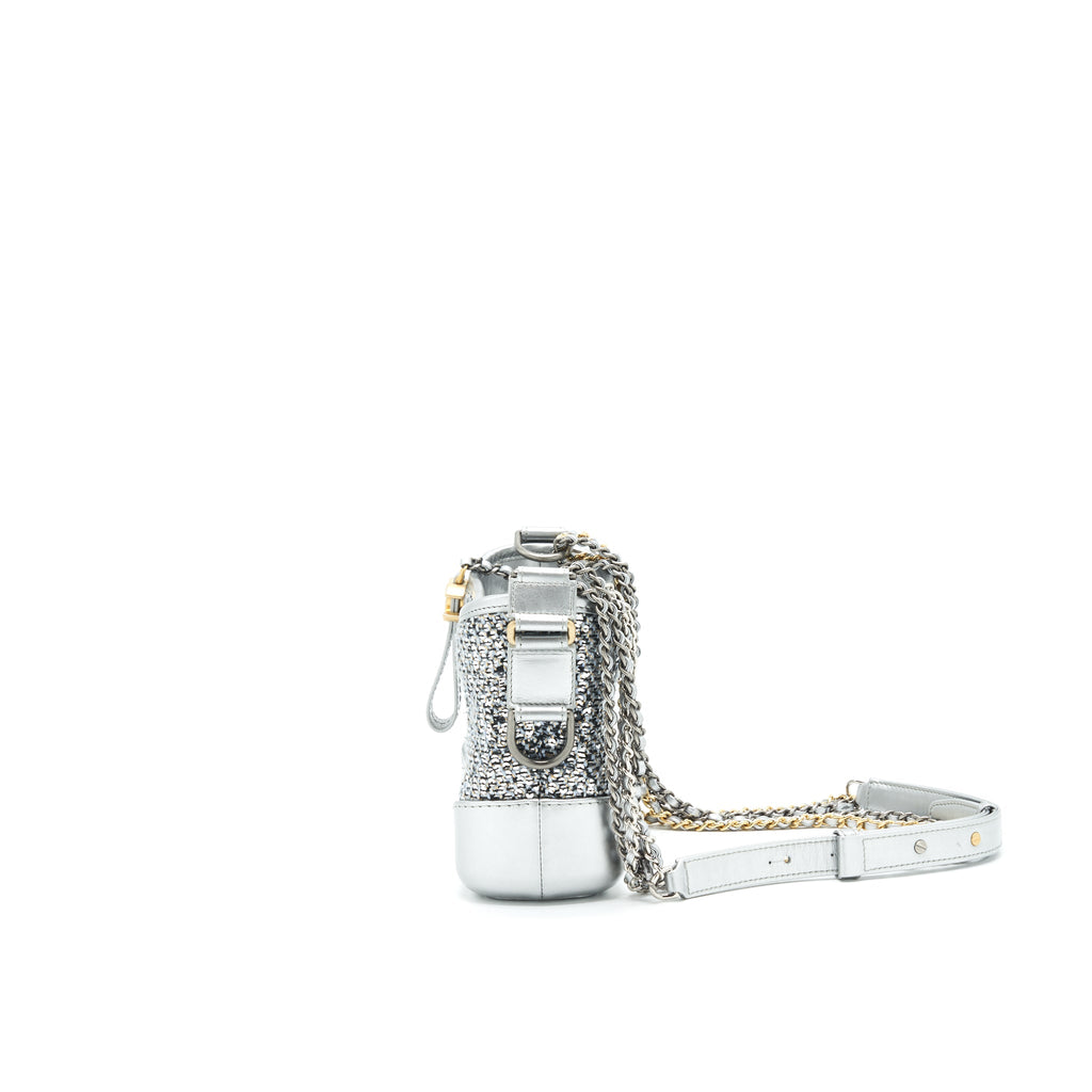 CHANEL SEASONAL TWEED SMALL GABRIELLE HOBO BAG GREY MULTICOLOUR HARDWARE