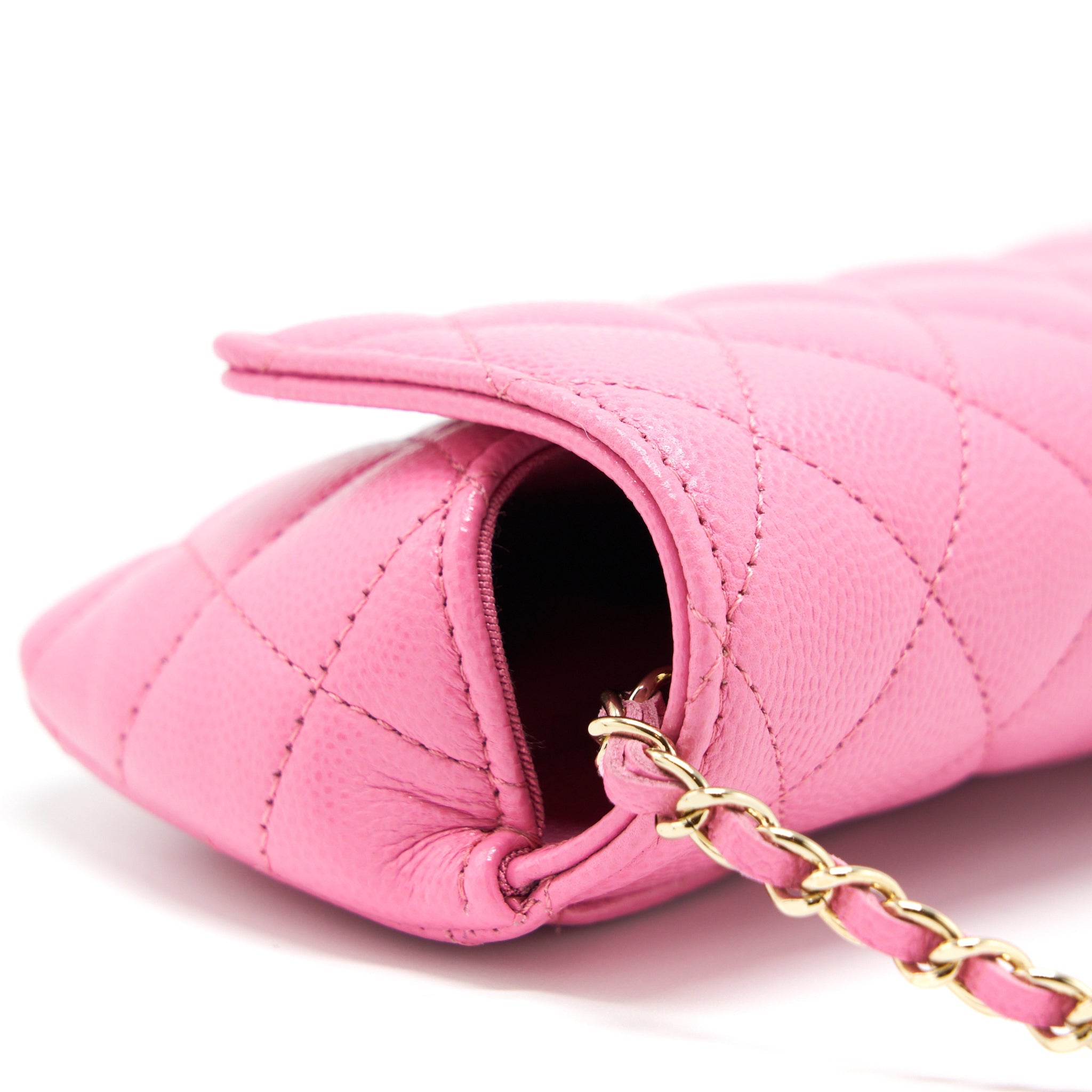 CHANEL GLASSES CASE FLAP BAG WITH CHAIN CAVIAR PINK LGHW
