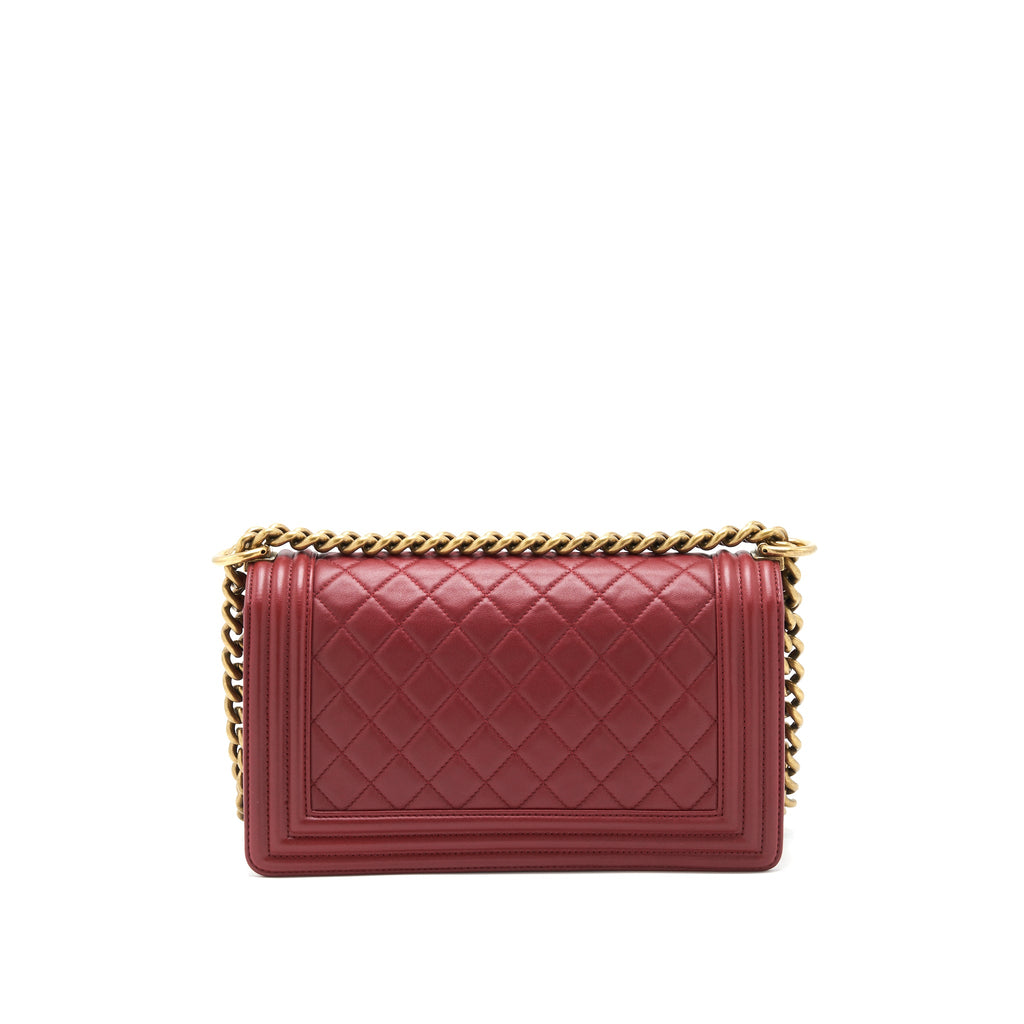 CHANEL MEDIUM BOY BAG LAMBSKIN BURGUNDY GHW