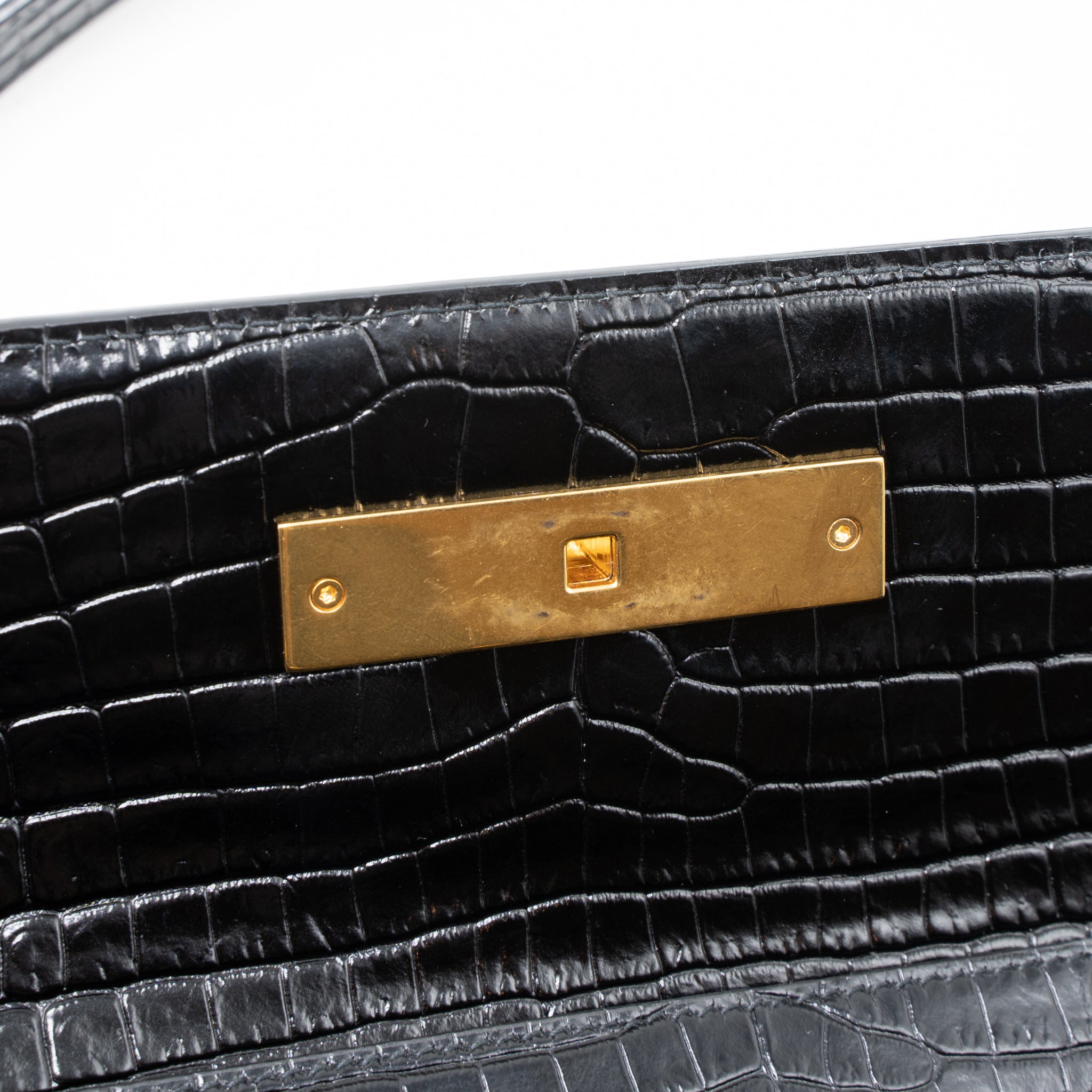 SAINT LAURENT MANHATTAN SHOULDER BAG CROCODILE-EMBOSSED BLACK GHW