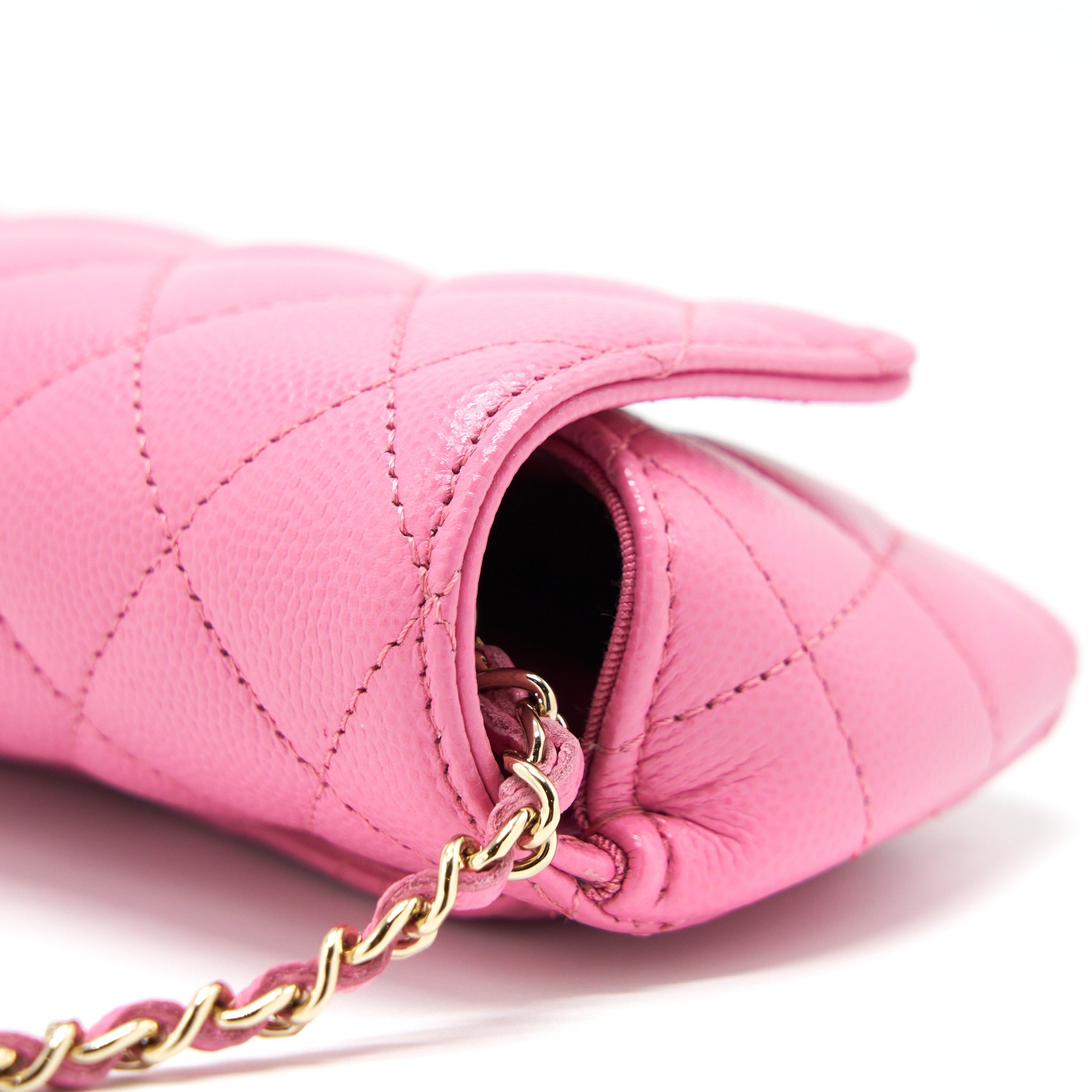 CHANEL GLASSES CASE FLAP BAG WITH CHAIN CAVIAR PINK LGHW