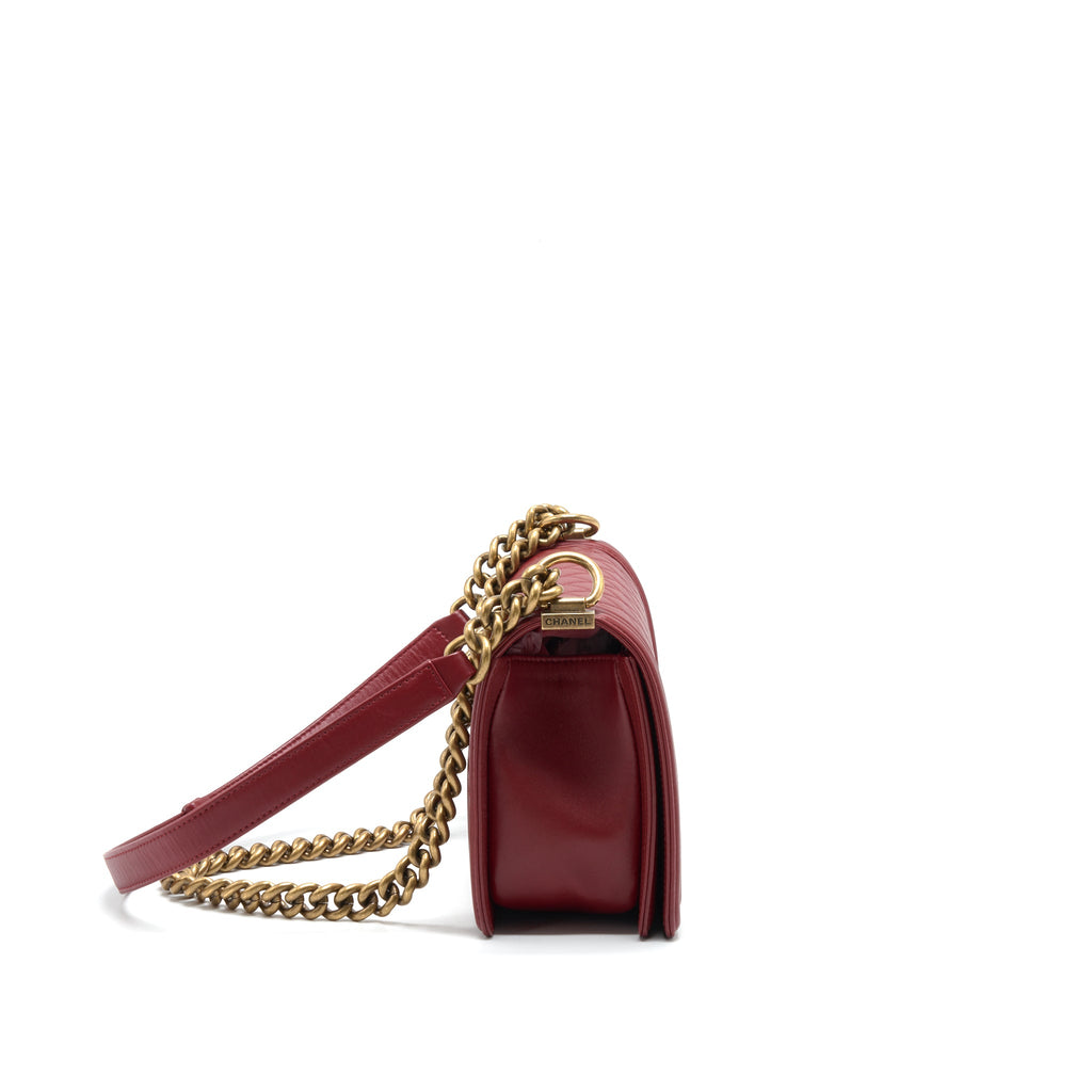 CHANEL MEDIUM BOY BAG LAMBSKIN BURGUNDY GHW