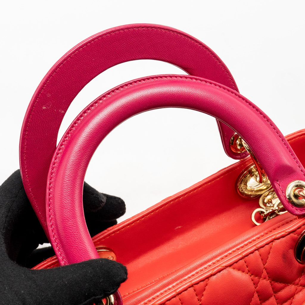 DIOR MEDIUM LADY DIOR LAMBSKIN DARK PINK/PURPLE LGHW