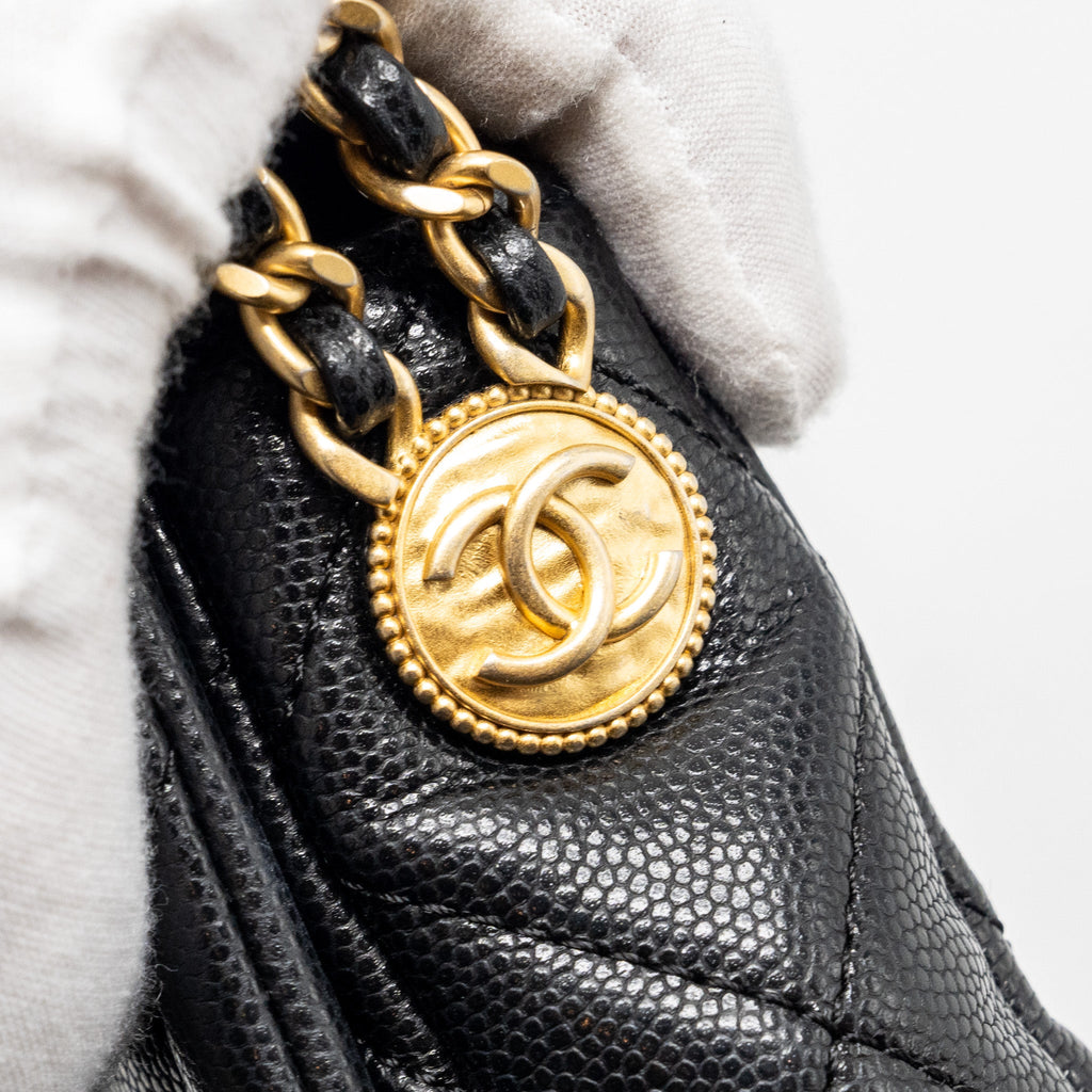 CHANEL MINI TWIST YOUR BUTTON FLAP BAG CAVIAR BLACK GHW (MICROCHIP)