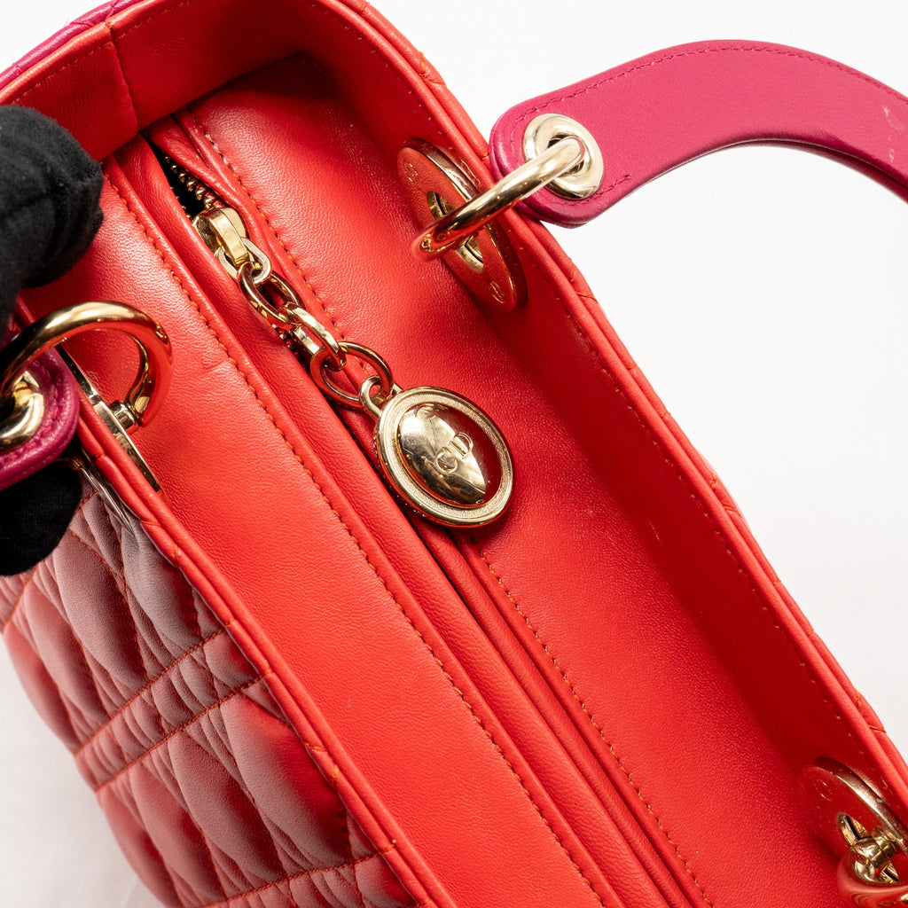 DIOR MEDIUM LADY DIOR LAMBSKIN DARK PINK/PURPLE LGHW