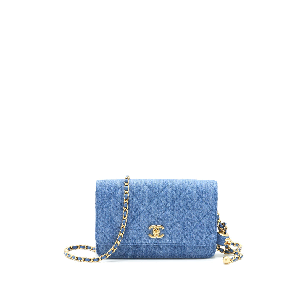 CHANEL 22C PEARL CRUSH  WALLET ON CHAIN DENIM GHW