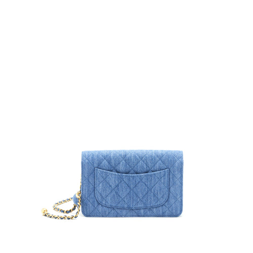 CHANEL 22C PEARL CRUSH  WALLET ON CHAIN DENIM GHW