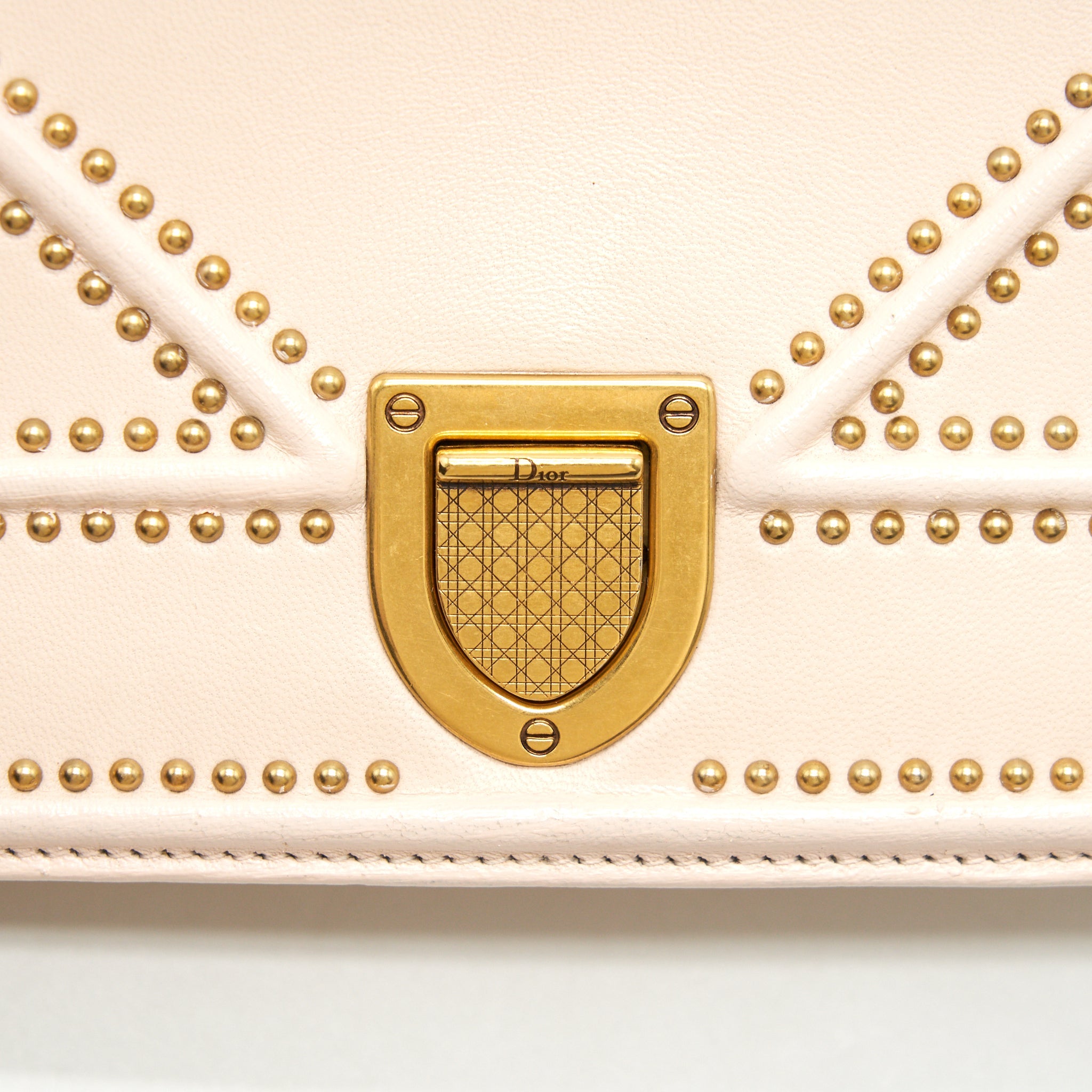 DIOR SMALL STUDDED DIORAMA BEIGE WITH GHW