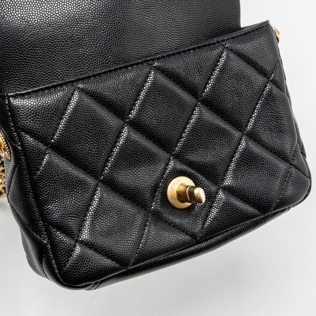CHANEL MINI TWIST YOUR BUTTON FLAP BAG CAVIAR BLACK GHW (MICROCHIP)