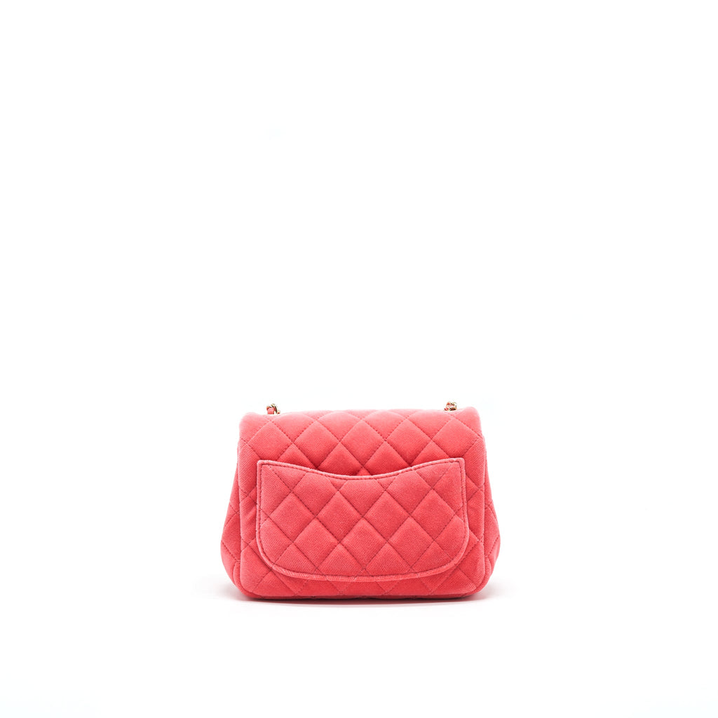 CHANEL VELVET QUILTED MINI SQUARE PEARL CRUSH FLAP BAG PINK