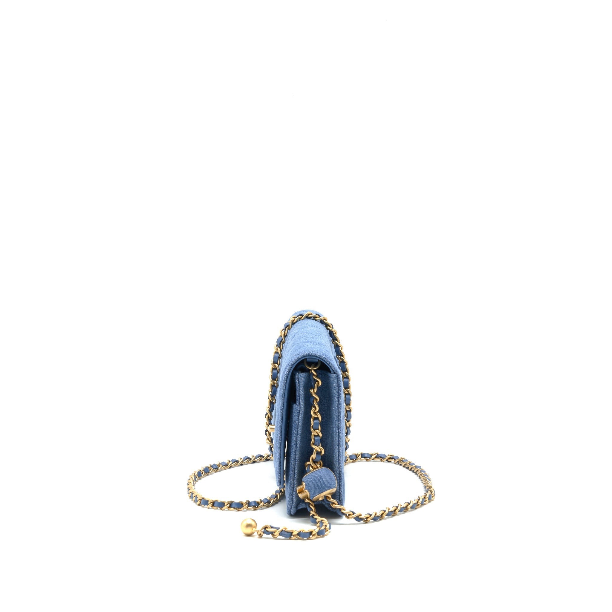 CHANEL 22C PEARL CRUSH  WALLET ON CHAIN DENIM GHW