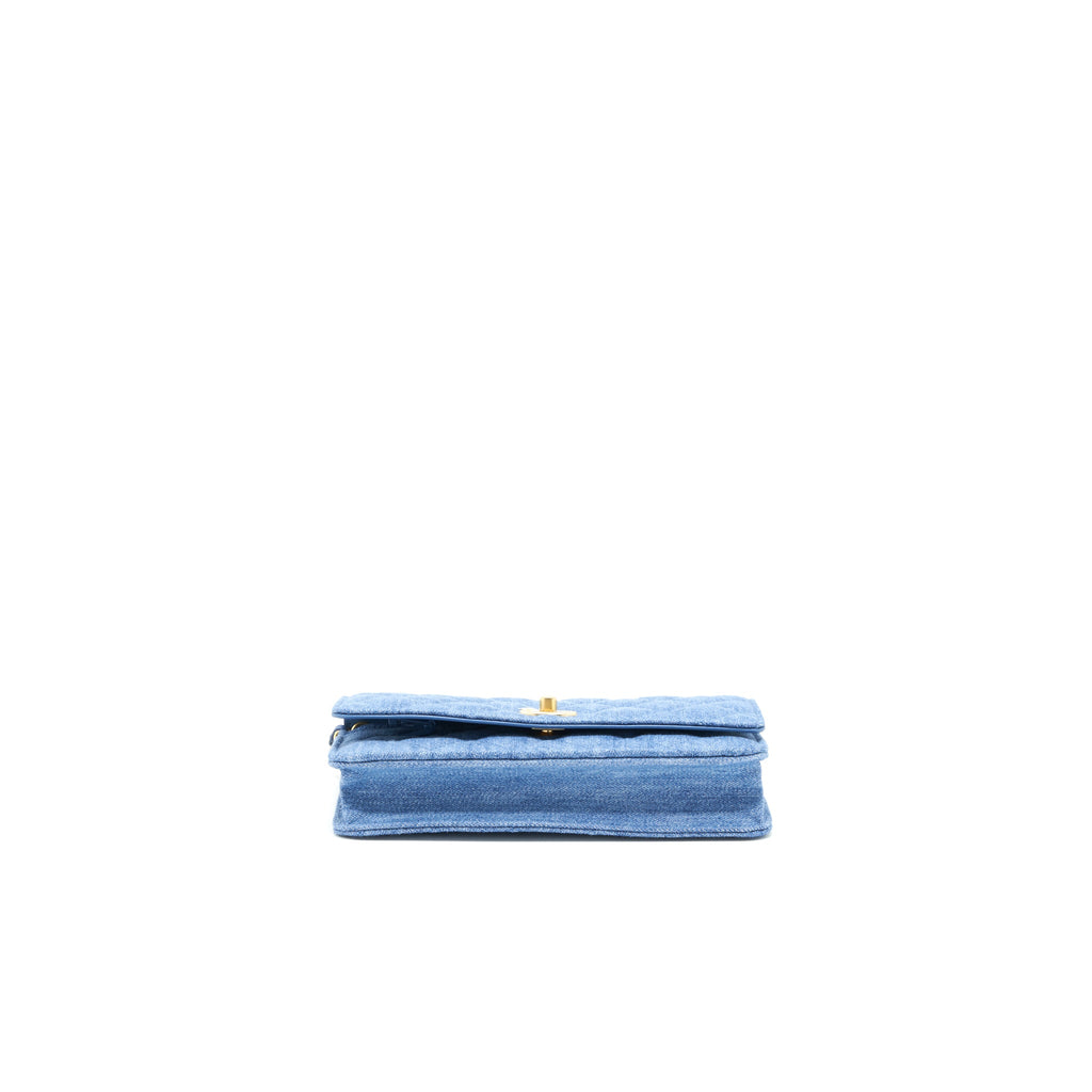 CHANEL 22C PEARL CRUSH  WALLET ON CHAIN DENIM GHW