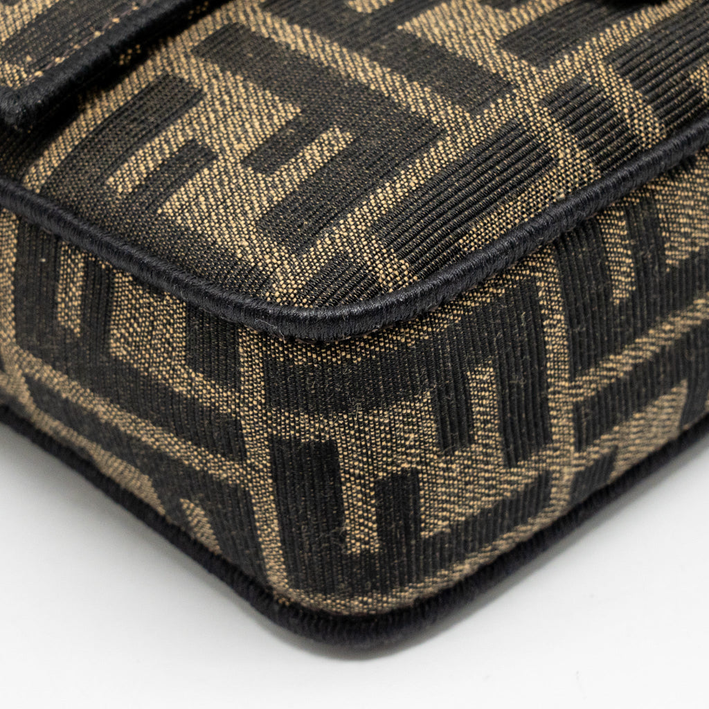 FENDI MINI BAGUETTE SHOULDER BAG FF JACQUARD CANVAS BROWN GHW