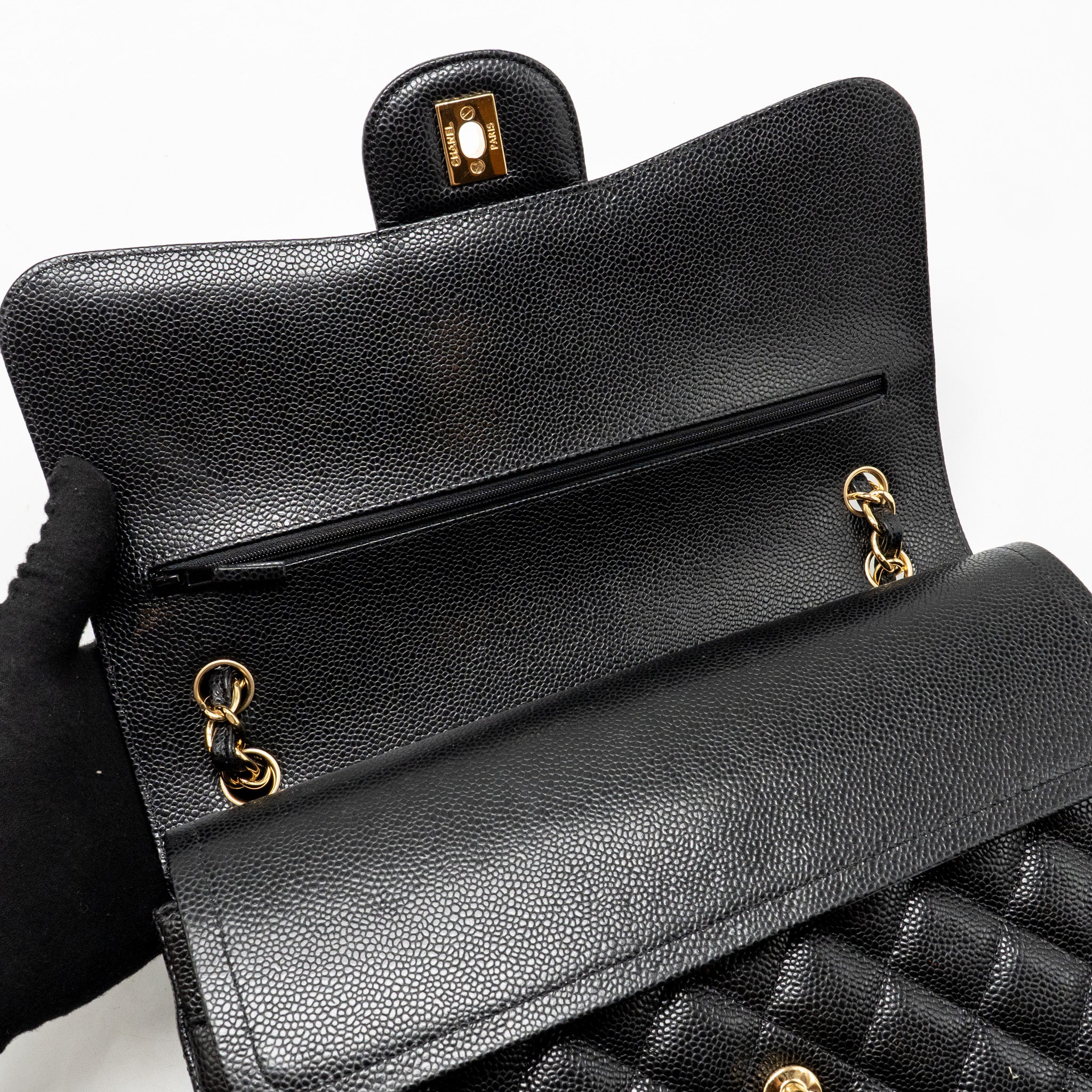 CHANEL JUMBO CLASSIC DOUBLE FLAP BAG CAVIAR BLACK GHW (MICROCHIP)