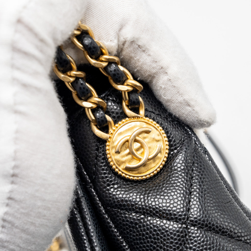 CHANEL TWIST YOUR BUTTON QUILTED FLAP BAG CAVIAR BLACK GHW (MICROCHIP)