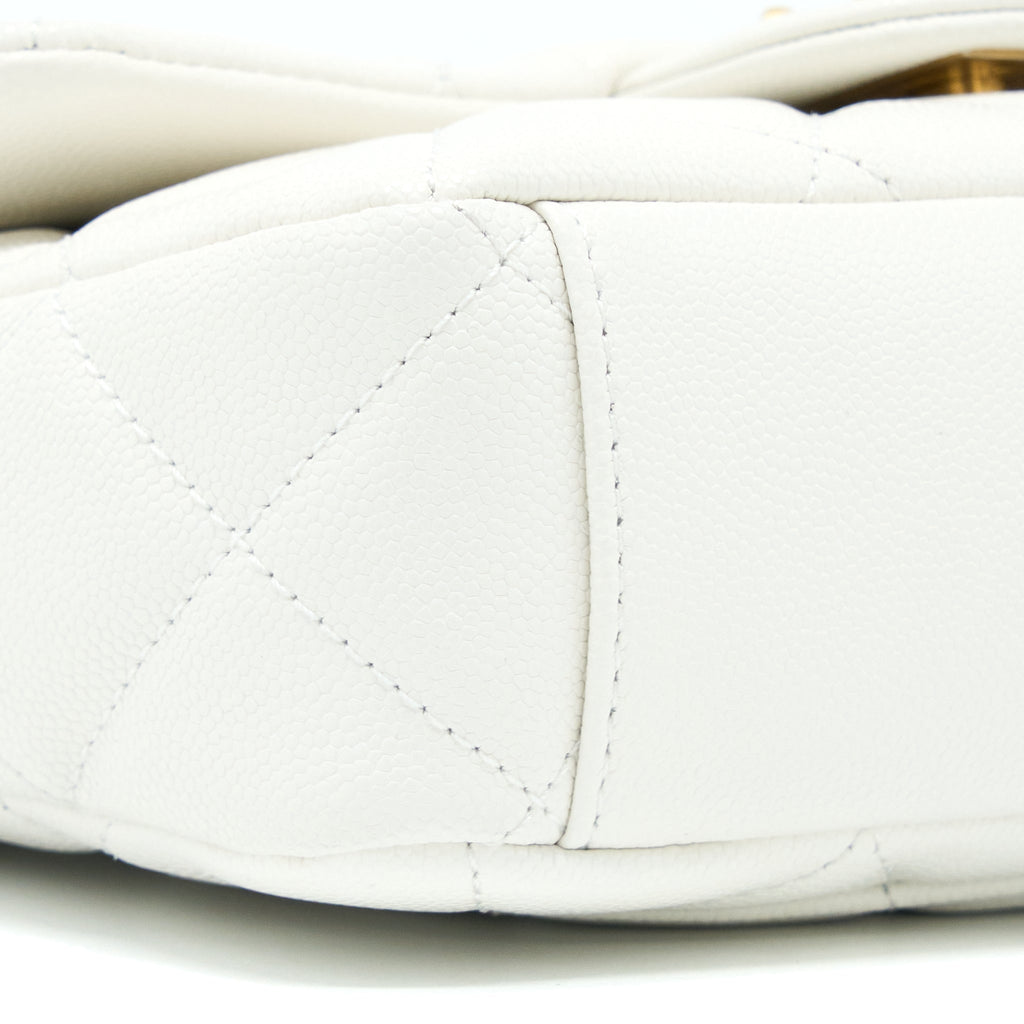 CHANEL 22A SMALL FLAP BAG CAVIAR WHITE BRUSHED GHW (MICROCHIP)