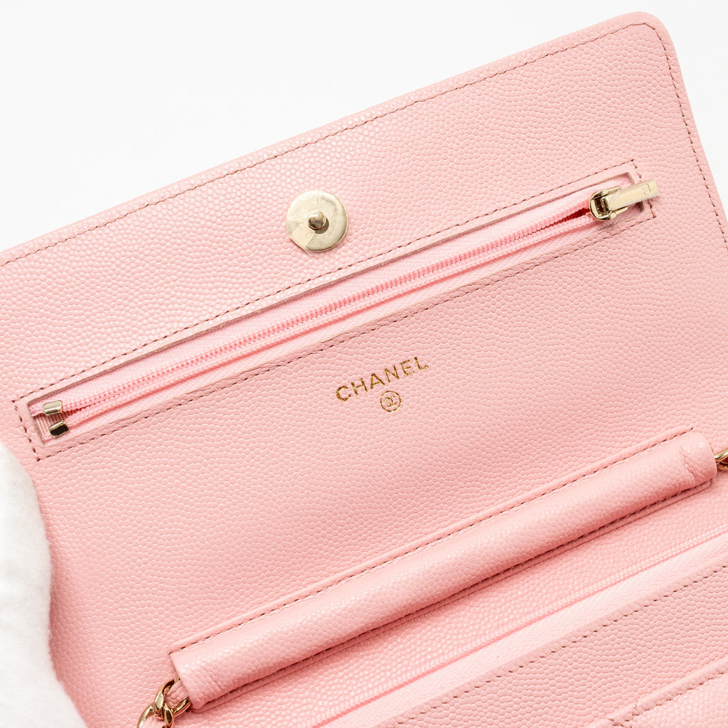 CHANEL CLASSIC WALLET ON CHAIN CAVIAR PINK LGHW (MICROCHIP)