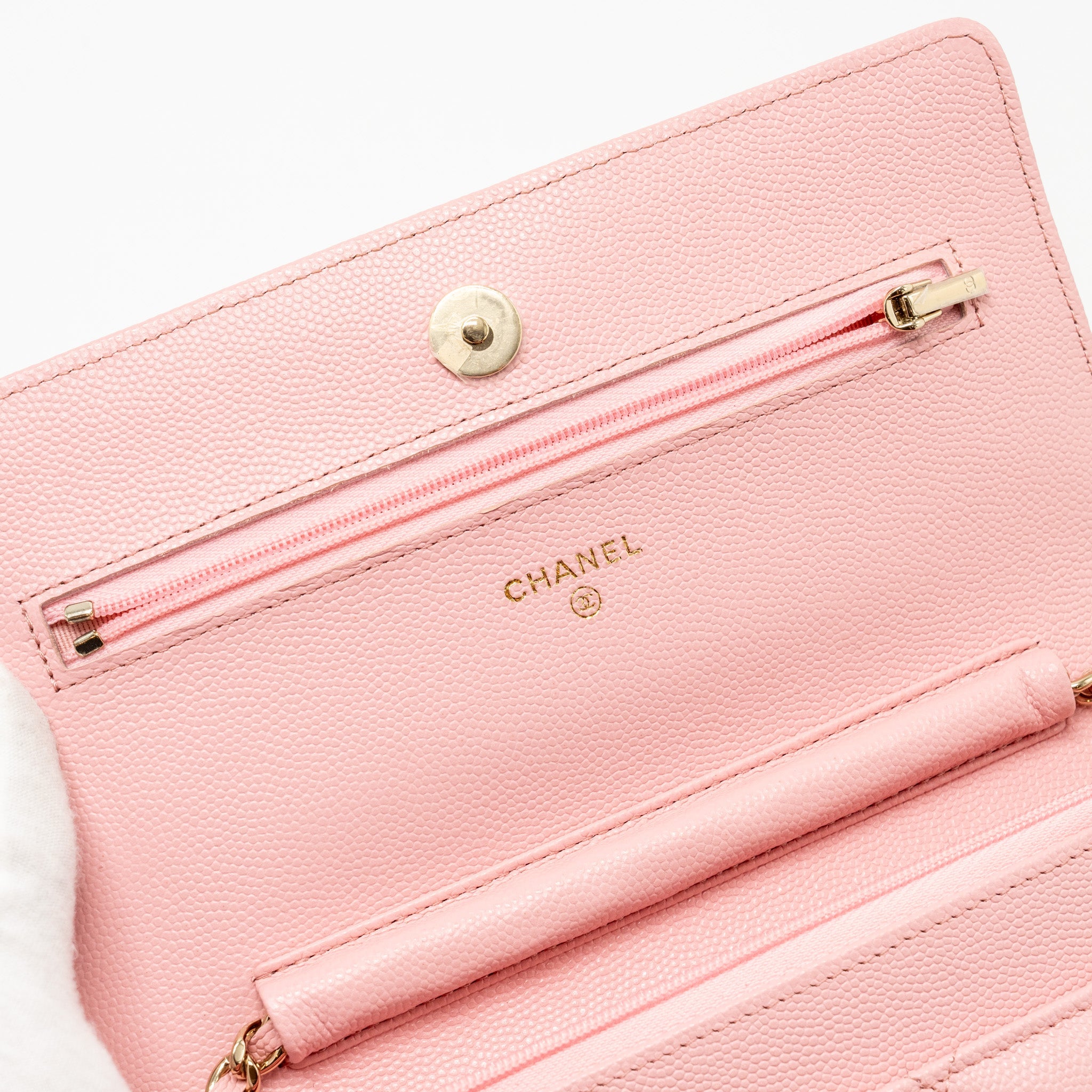 CHANEL CLASSIC WALLET ON CHAIN CAVIAR PINK LGHW (MICROCHIP)