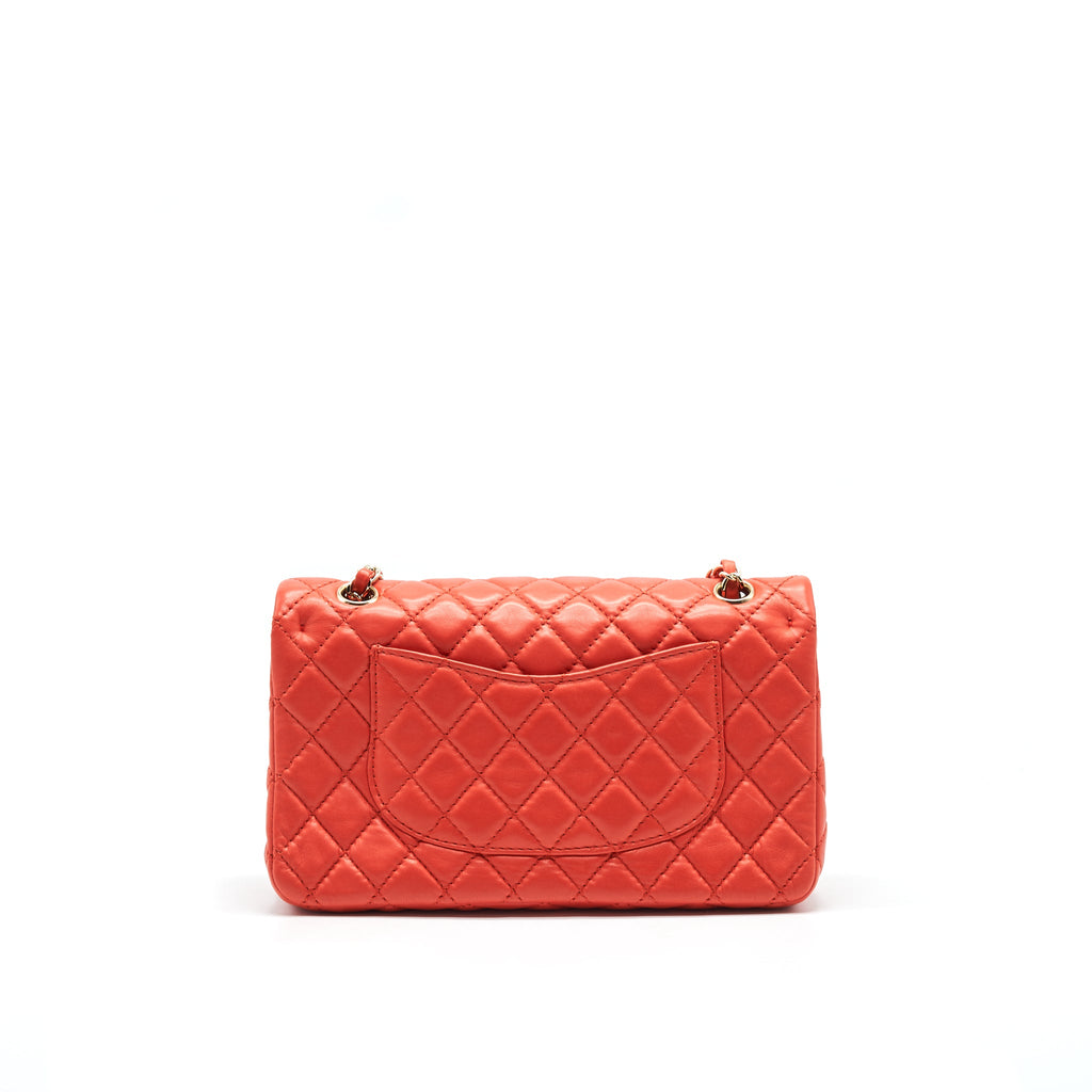 CHANEL CLASSIC MEDIUM DOUBLE FLAP LAMBSKIN IN CORAL LGHW