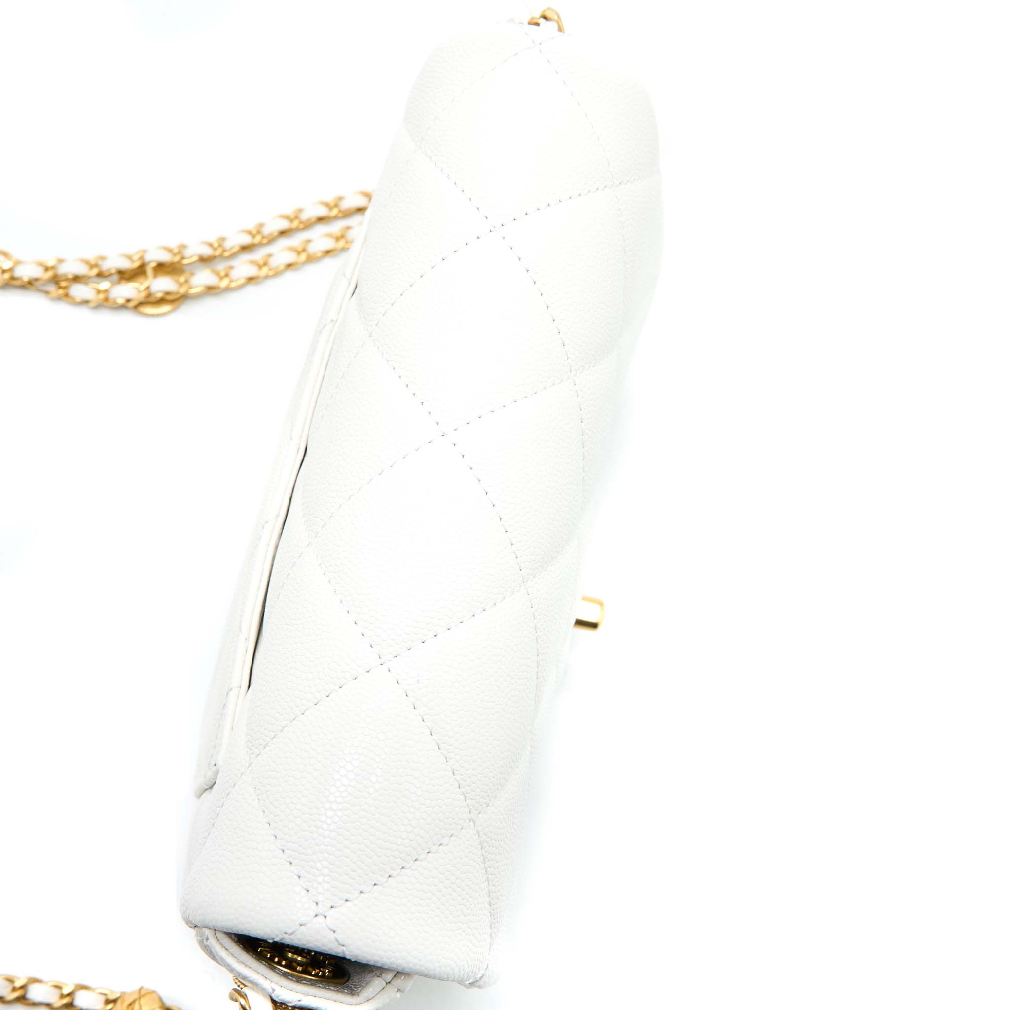 CHANEL 22A SMALL FLAP BAG CAVIAR WHITE BRUSHED GHW (MICROCHIP)