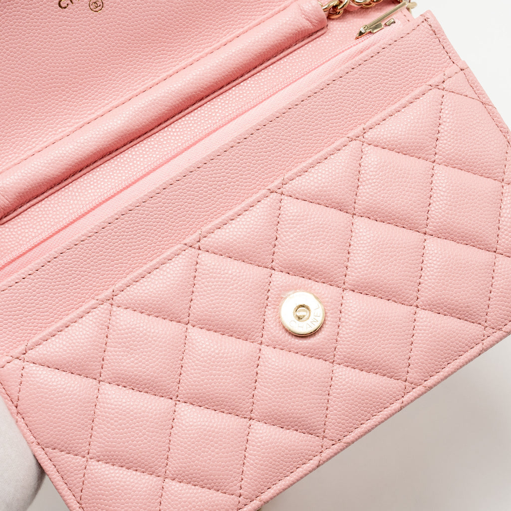 CHANEL CLASSIC WALLET ON CHAIN CAVIAR PINK LGHW (MICROCHIP)