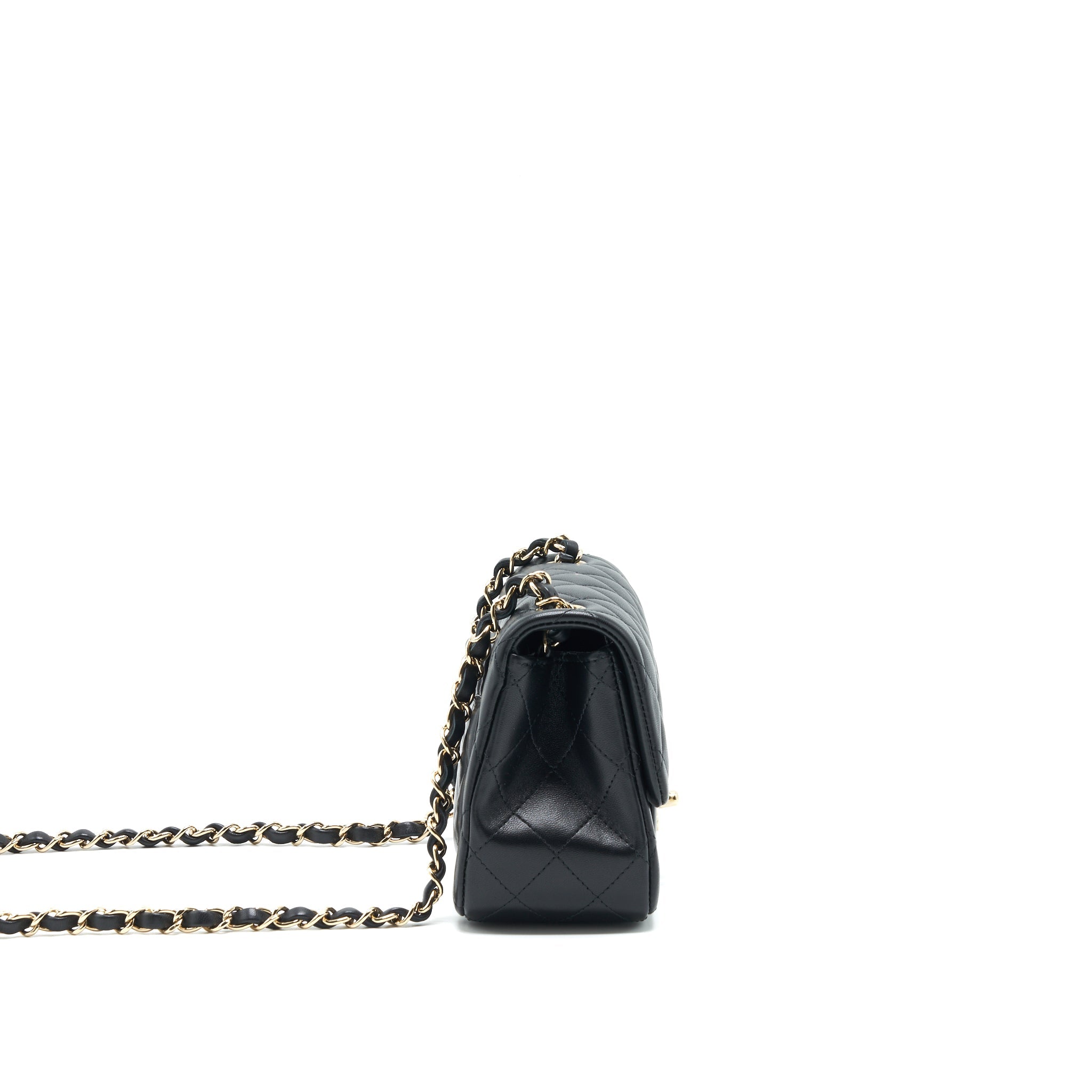 CHANEL MINI SQUARE FLAP BAG BLACK LAMBSKIN LGHW