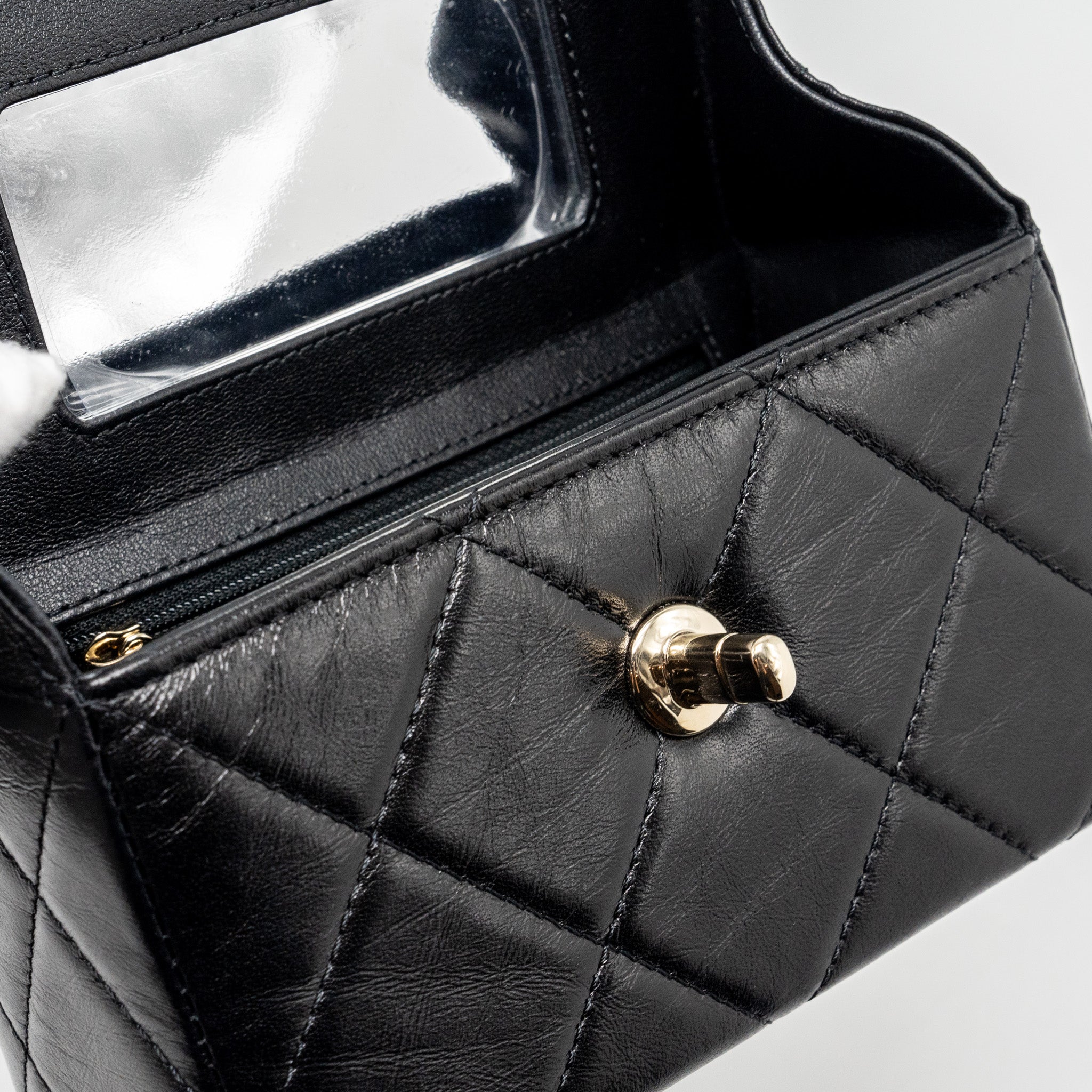 CHANEL 23K TOP HANDLE VANITY BAG SHINY CALFSKIN BLACK GHW (MICROCHIP)