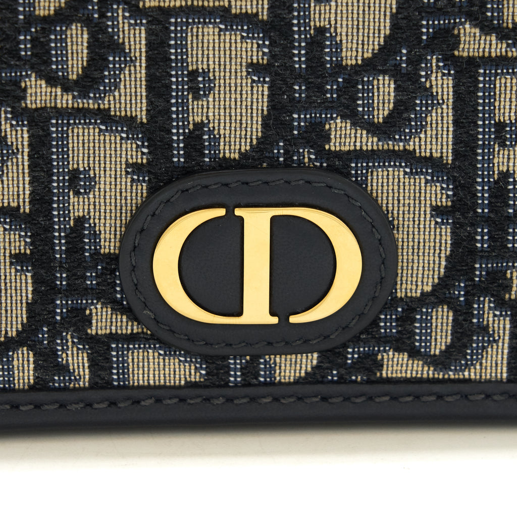 DIOR 30 MONTAIGN NANO POUCH WITH CHAIN BLUE OBLIQUE JACQUARD