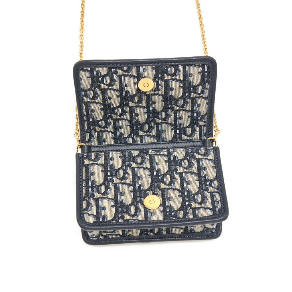 DIOR 30 MONTAIGN NANO POUCH WITH CHAIN BLUE OBLIQUE JACQUARD