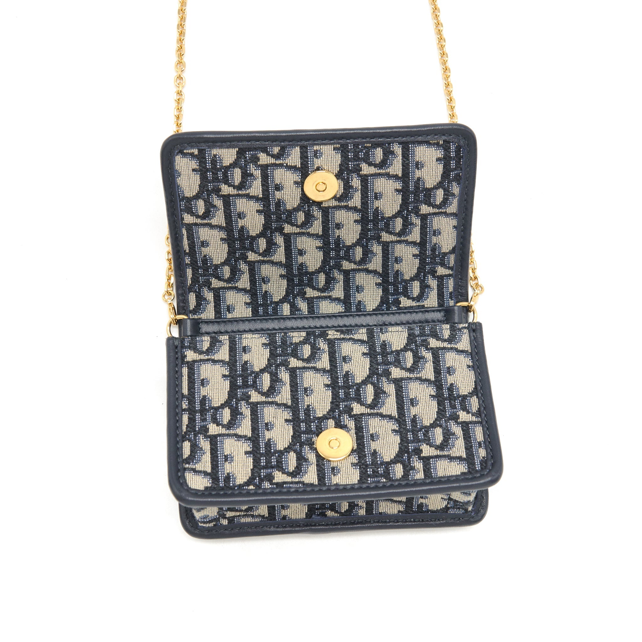 DIOR 30 MONTAIGN NANO POUCH WITH CHAIN BLUE OBLIQUE JACQUARD
