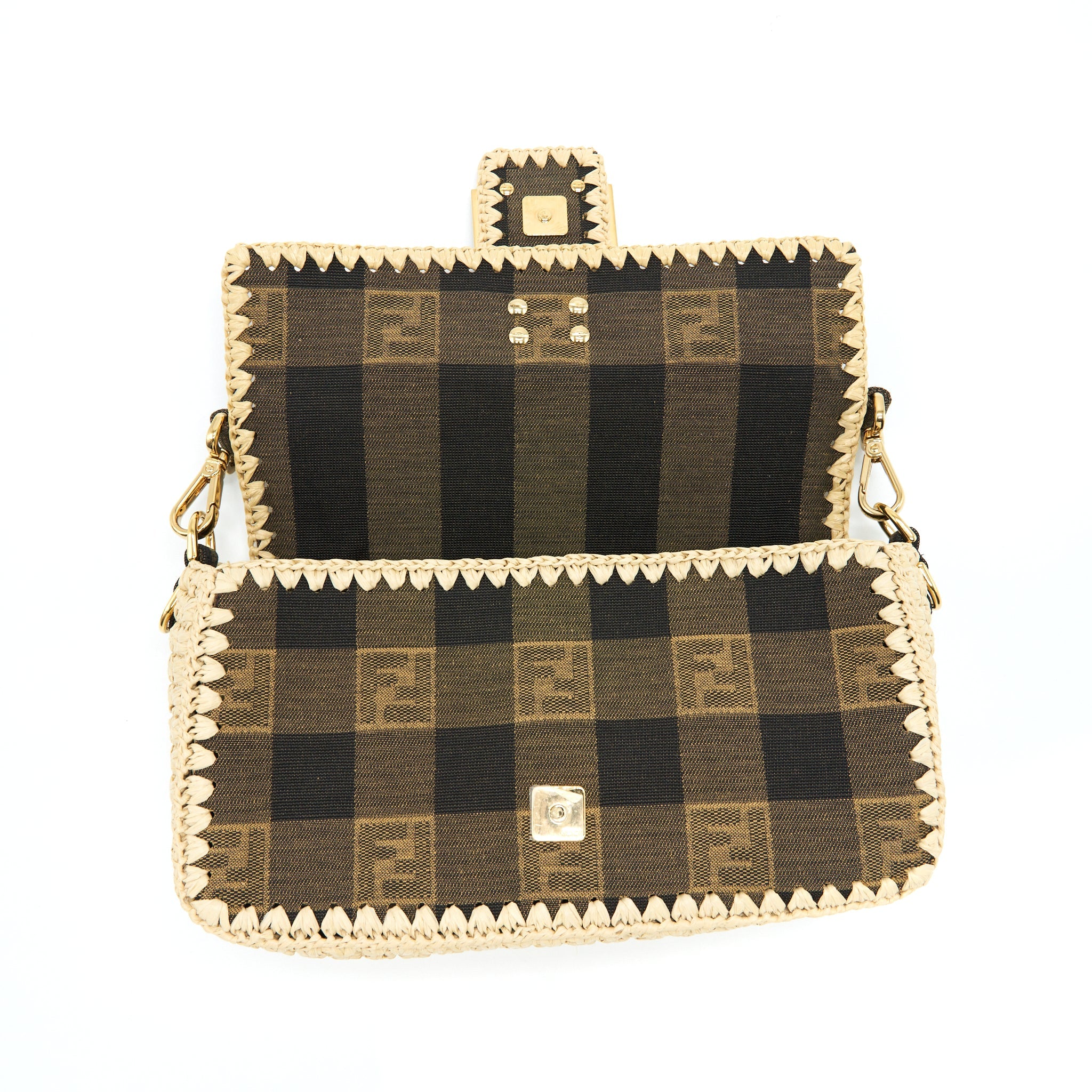 FENDI BAGUETTE SHOULDER BAG FABRIC BROWN/CREAM