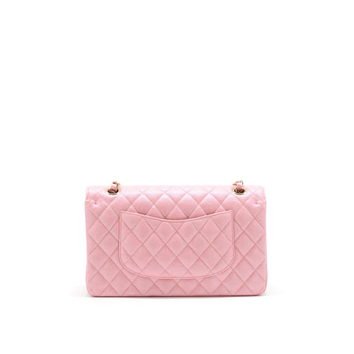 CHANEL IRIDESCENT PEARLY PINK MEDIUM CLASSIC DOUBLE FLAP BAG CAVIAR WITH LGHW