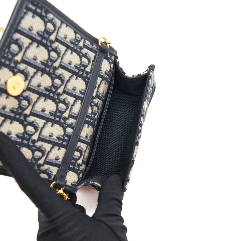 DIOR 30 MONTAIGN NANO POUCH WITH CHAIN BLUE OBLIQUE JACQUARD