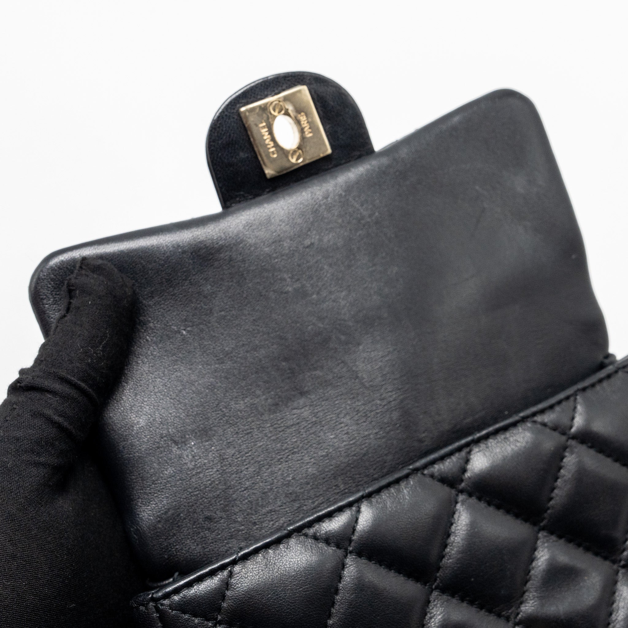 CHANEL PEARL CHAIN QUILTED FLAP BAG LAMBSKIN BLACK GHW