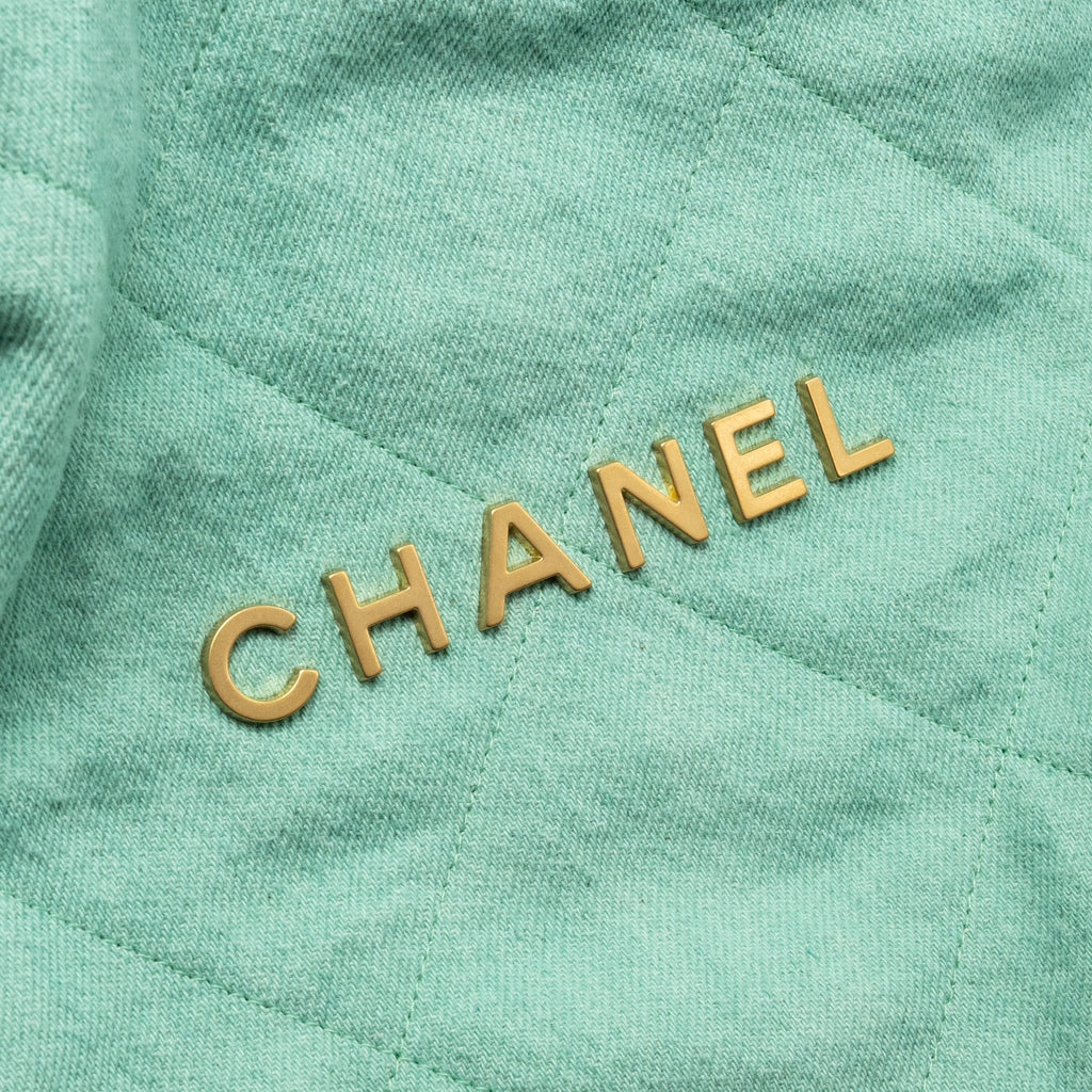 CHANEL SMALL 22 BAG WASHED DENIM AQUA GHW (MICROCHIP)