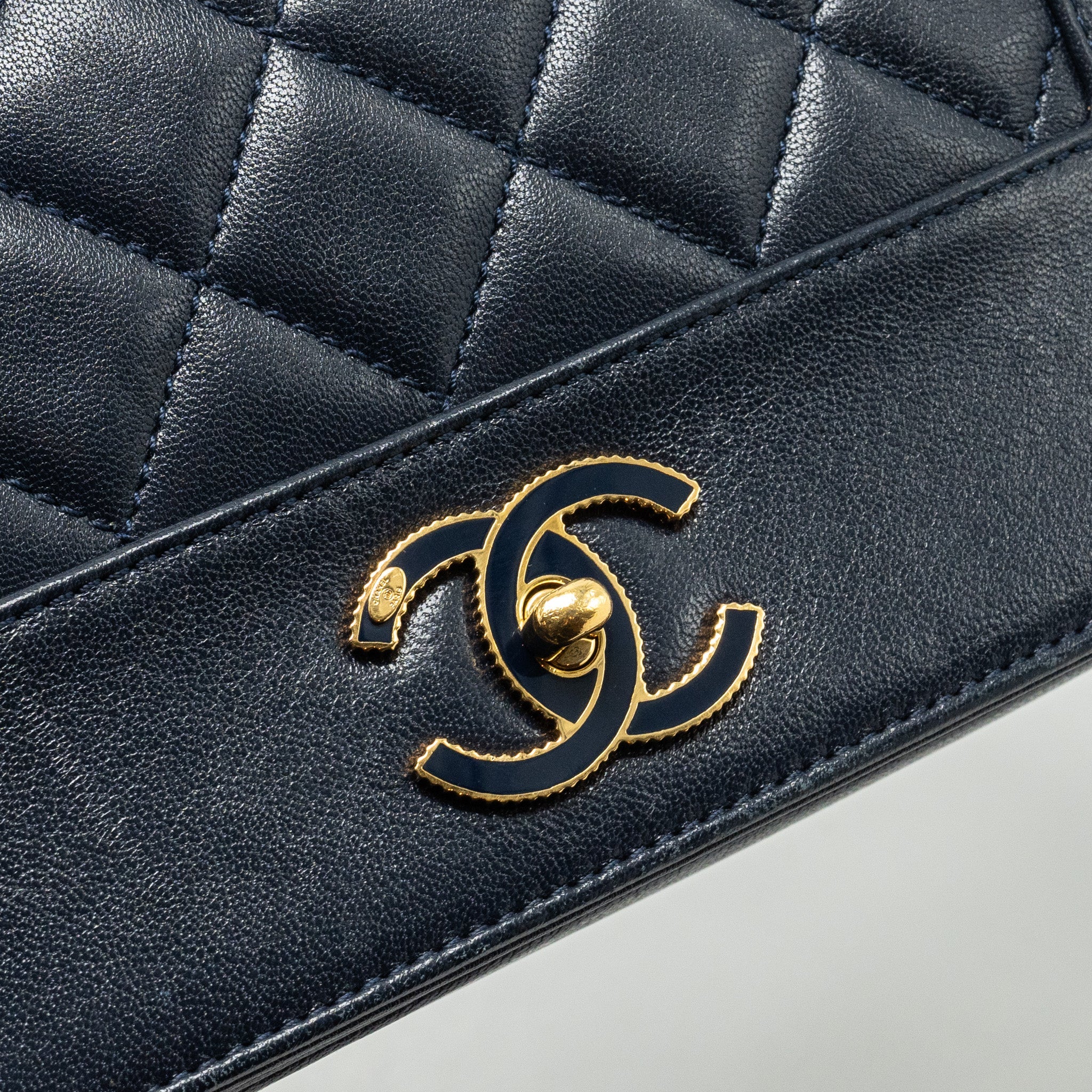 CHANEL MADEMOISELLE ENAMEL FLAP BAG GOATSKIN NAVY GHW