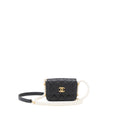 CHANEL PEARL CHAIN MINI FLAP BAG LAMBSKIN BLACK BRUSHED GHW