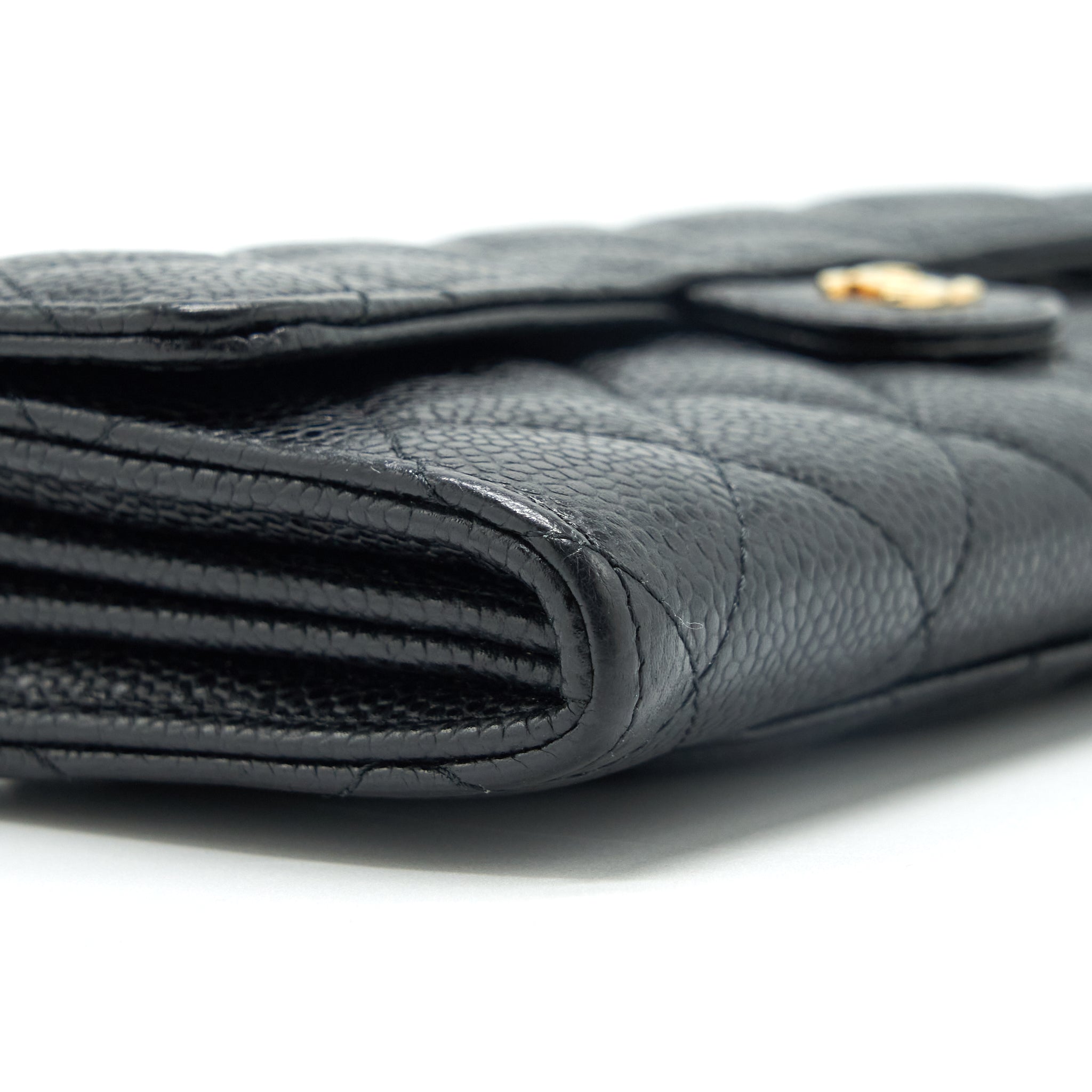 CHANEL CLASSIC LONG FLAP WALLET CAVIAR BLACK GHW