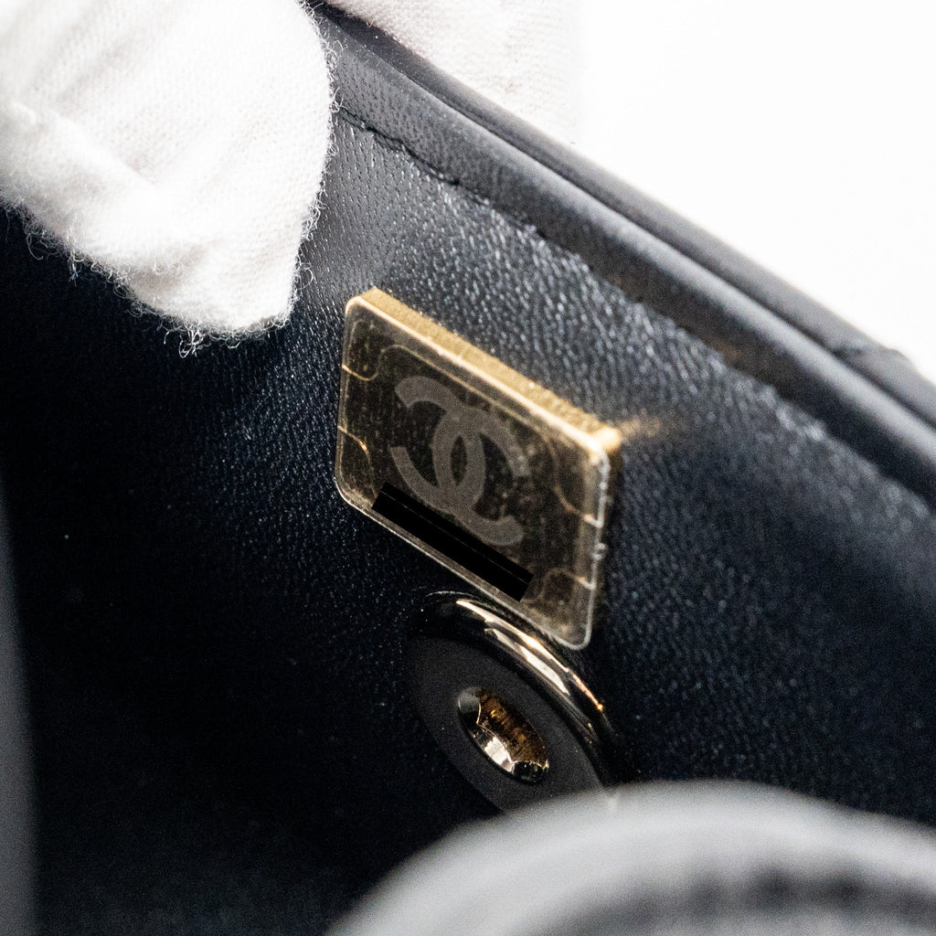 CHANEL 23K TOP HANDLE VANITY BAG SHINY CALFSKIN BLACK GHW (MICROCHIP)
