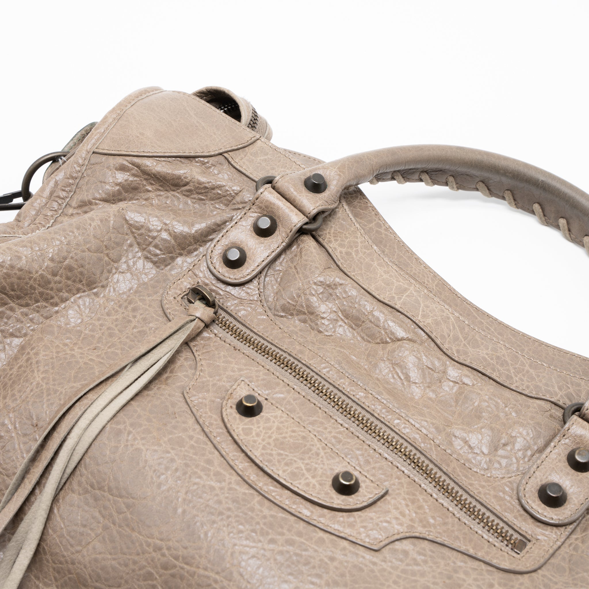 BALENCIAGA CLASSIC CITY BAG LIGHT BROWN RUTHENIUM HARDWARE