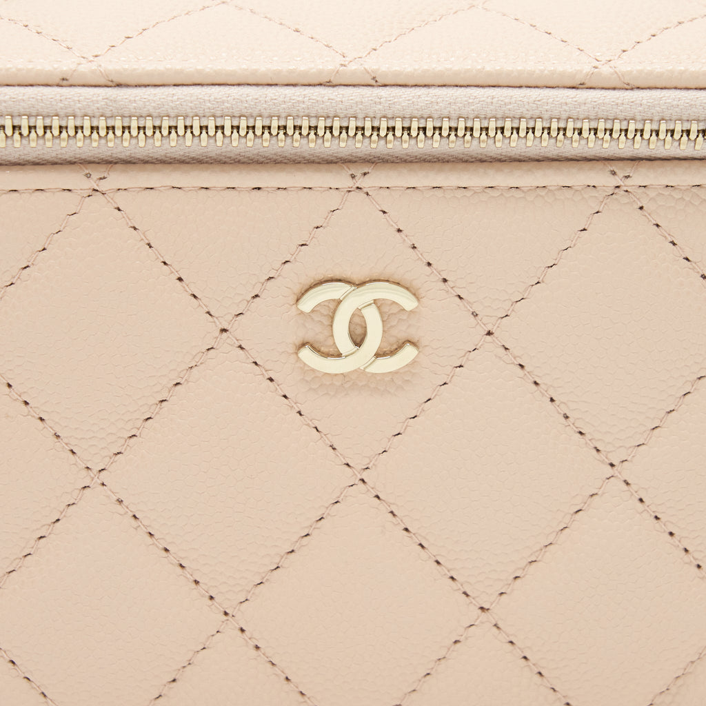CHANEL LONG VANITY WITH CHAIN CAVIAR BEIGE LGHW
