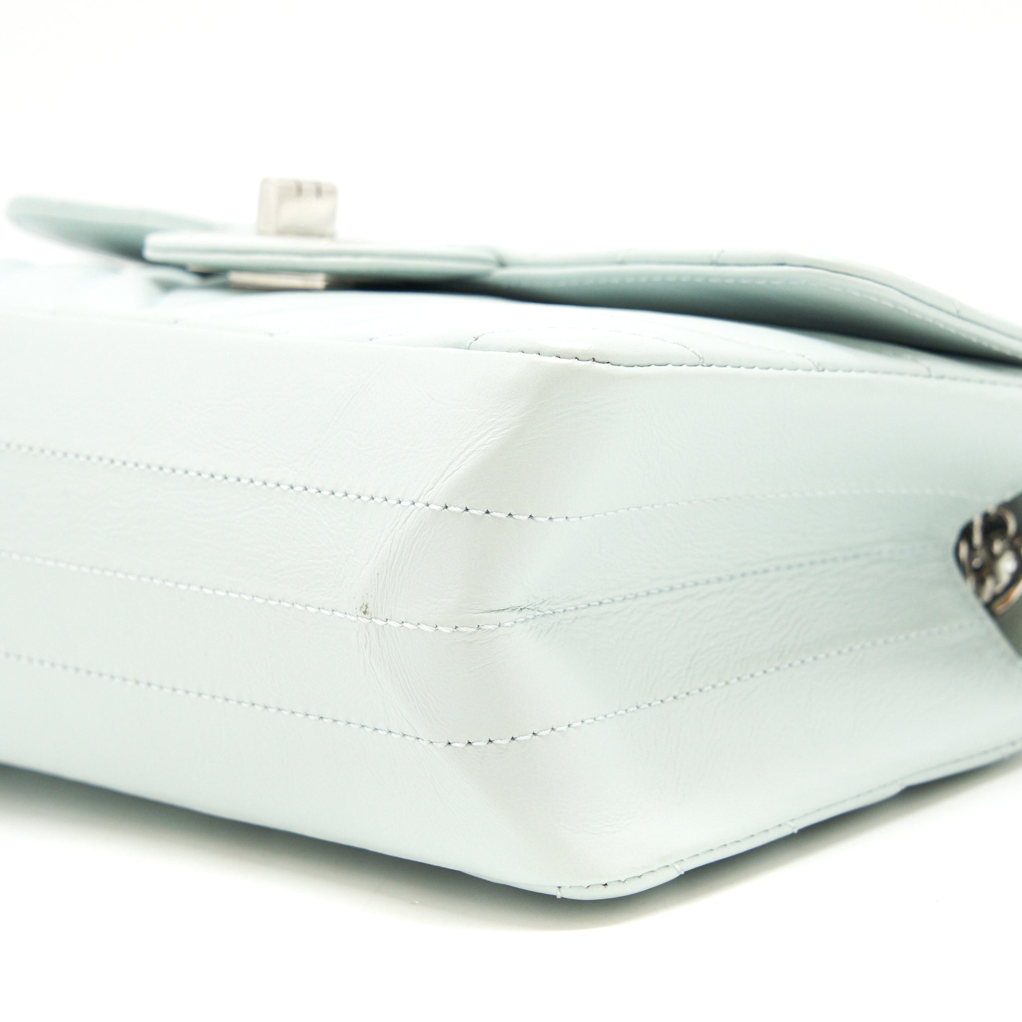 CHANEL CHEVRON MINI 2.55 REISSUE FLAP BAG CALFSKIN LIGHT BLUE SHW