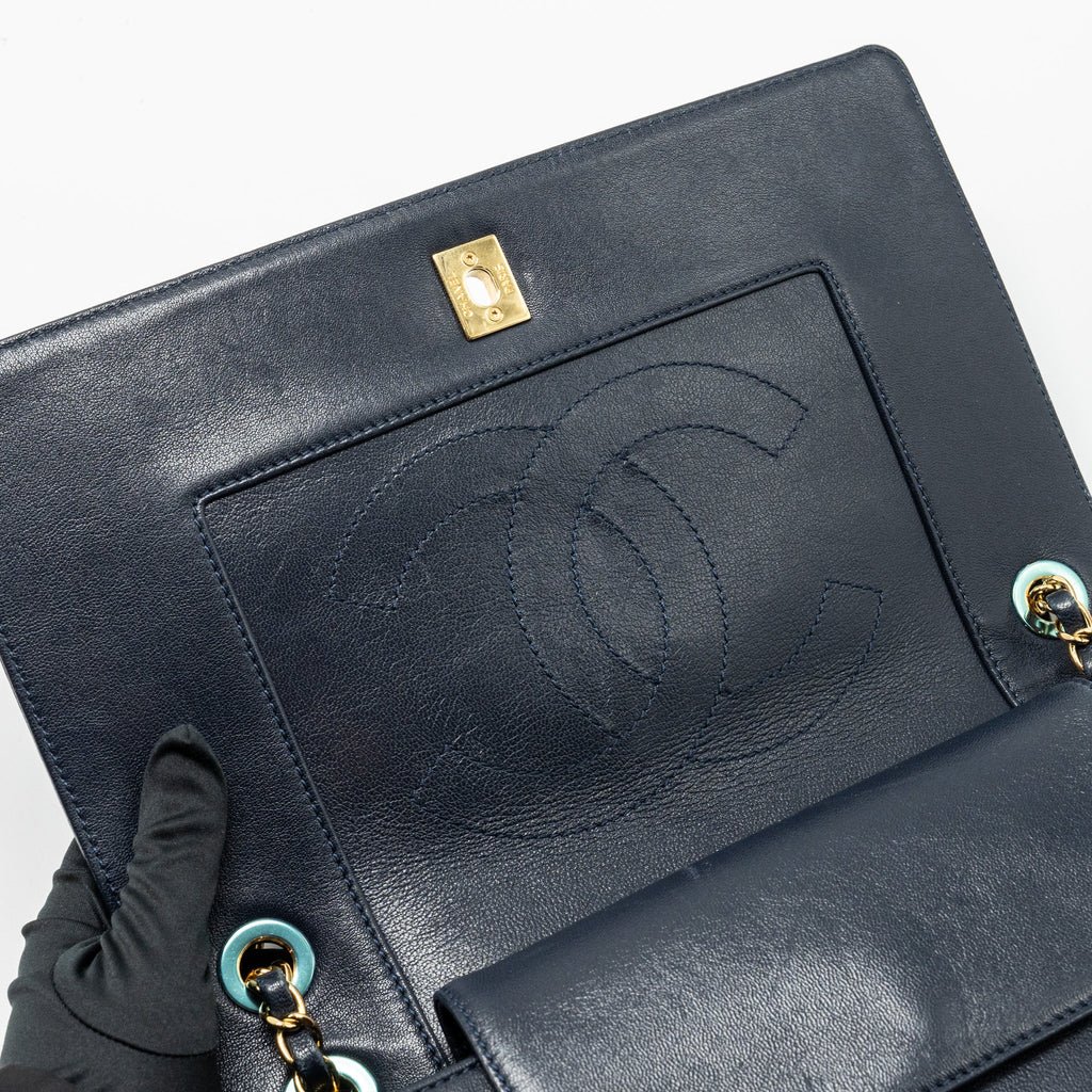 CHANEL MADEMOISELLE ENAMEL FLAP BAG GOATSKIN NAVY GHW